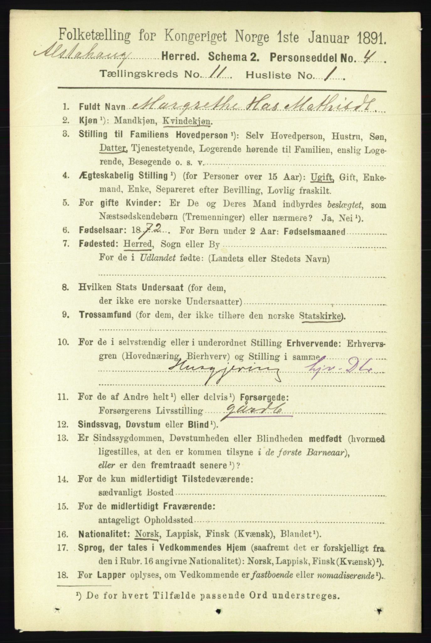 RA, 1891 census for 1820 Alstahaug, 1891, p. 3873