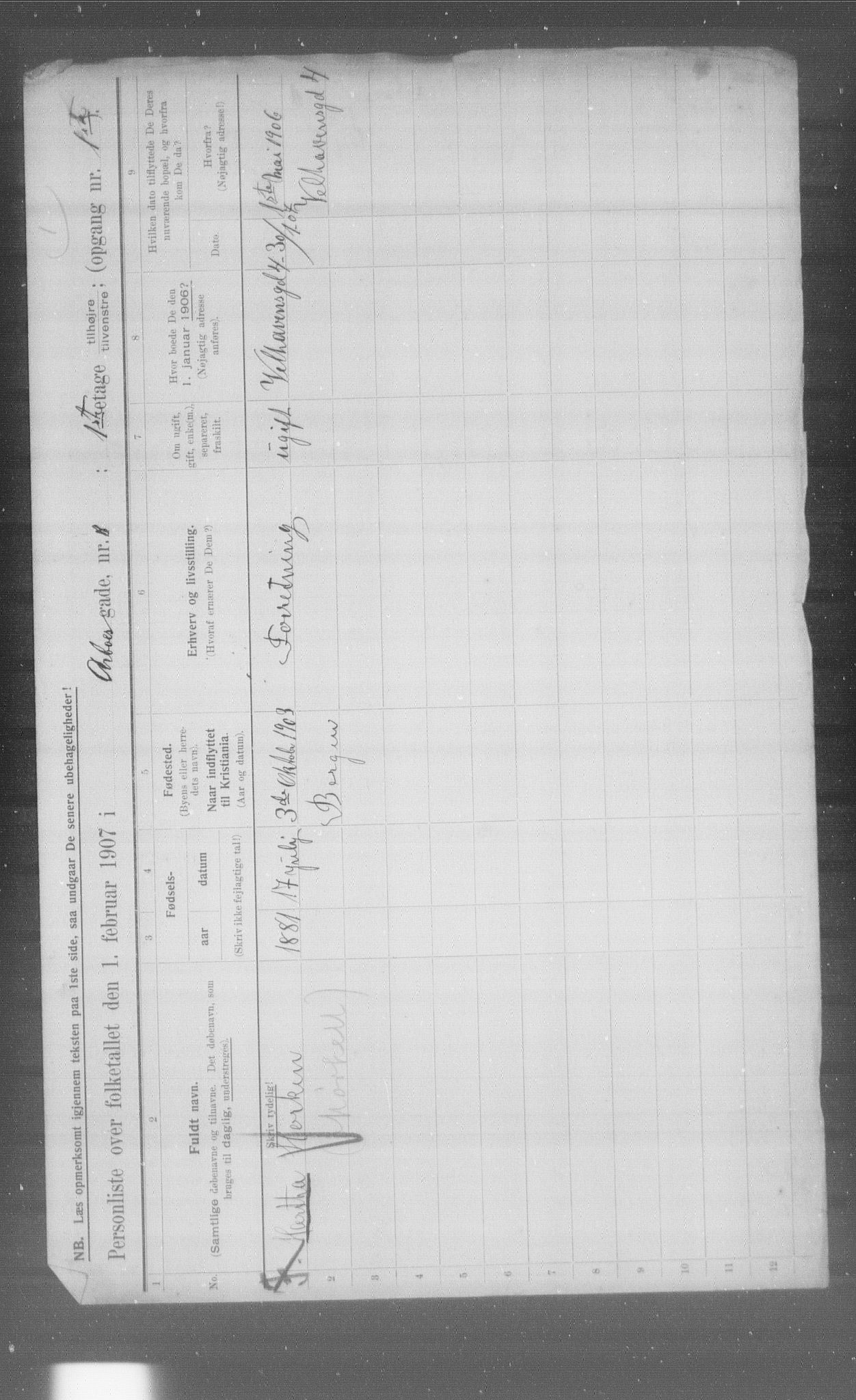 OBA, Municipal Census 1907 for Kristiania, 1907, p. 924