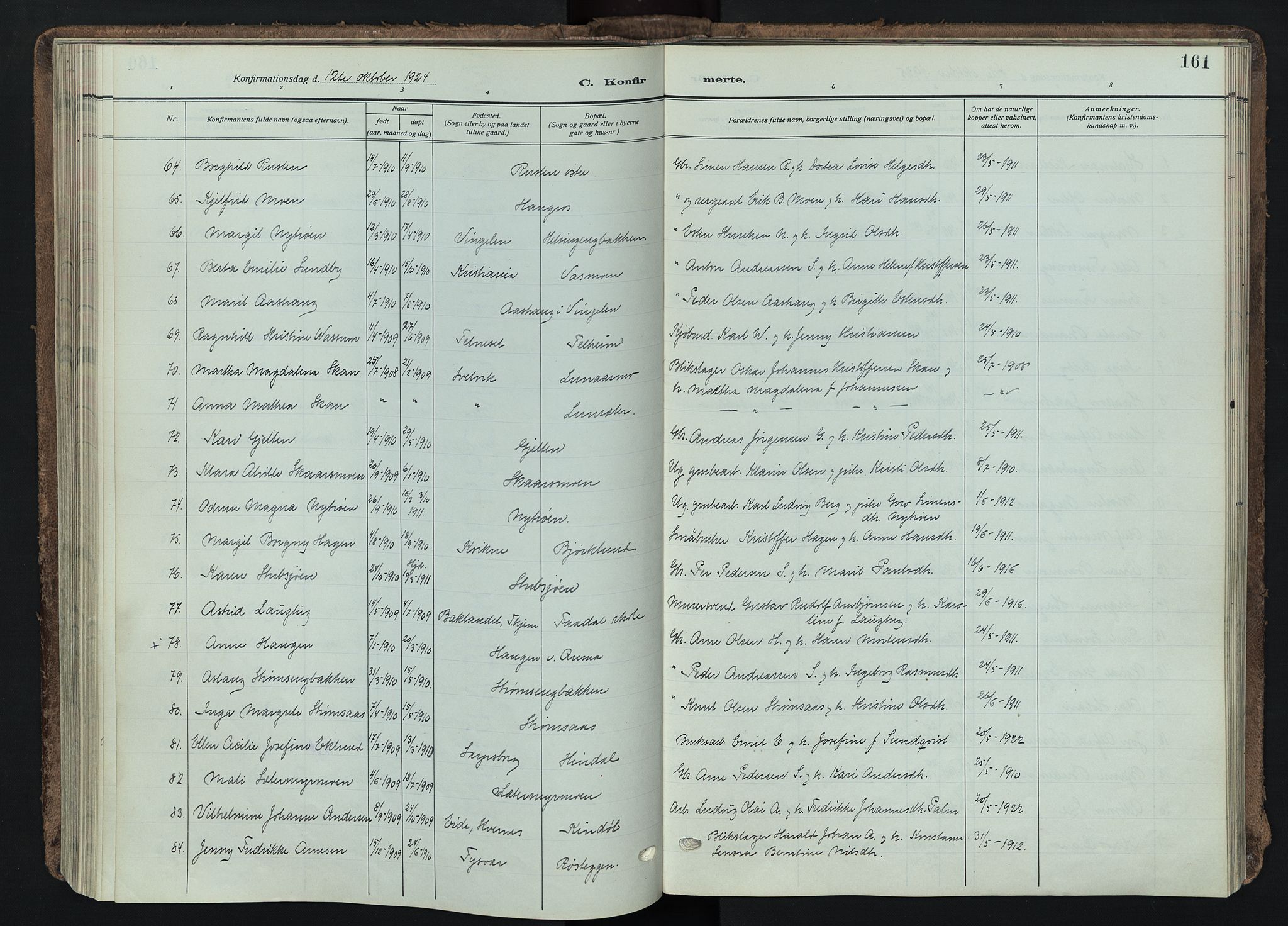 Tynset prestekontor, SAH/PREST-058/H/Ha/Haa/L0026: Parish register (official) no. 26, 1915-1929, p. 161