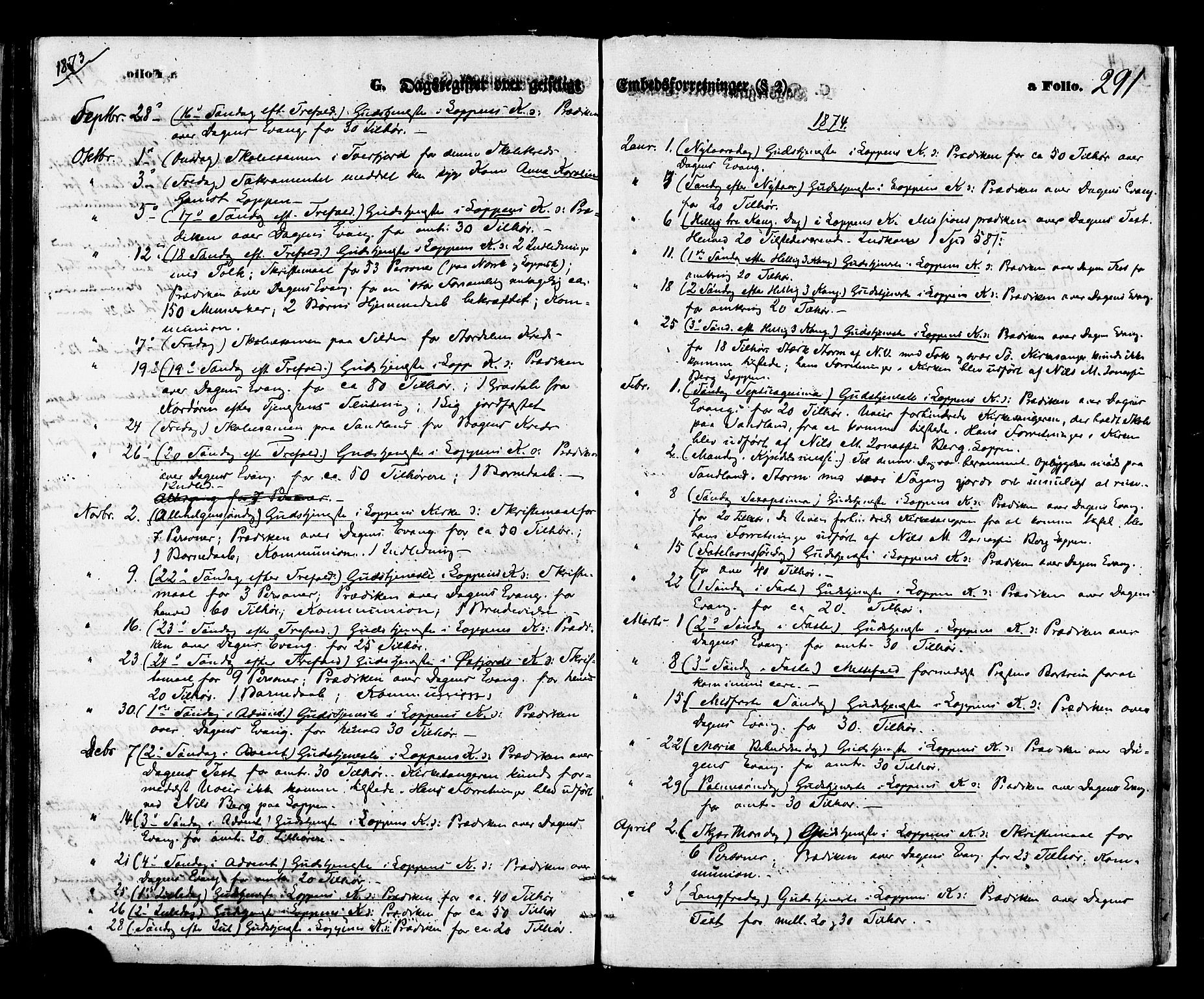 Loppa sokneprestkontor, SATØ/S-1339/H/Ha/L0005kirke: Parish register (official) no. 5, 1869-1878, p. 291