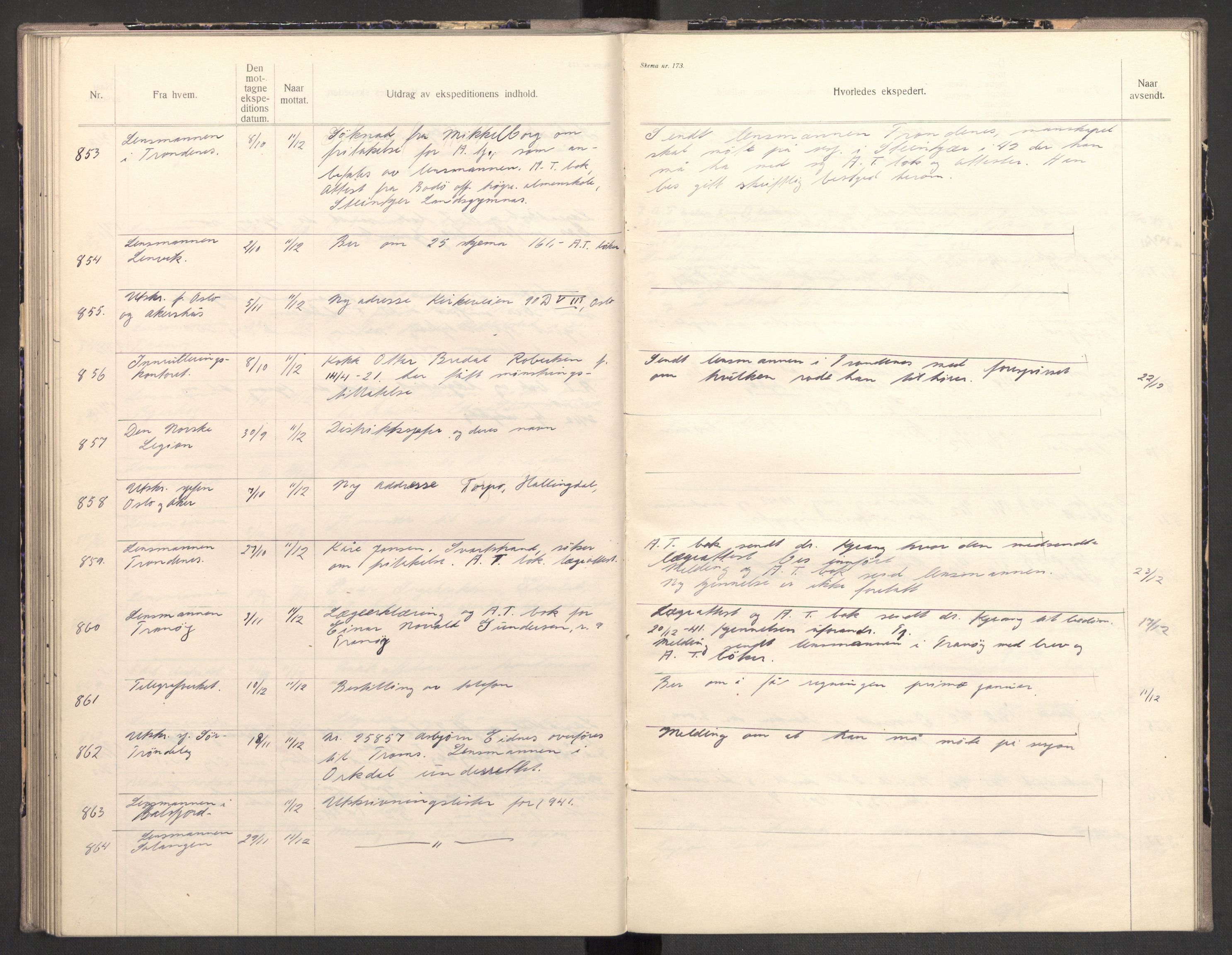 Norges arbeidstjeneste, AV/RA-S-5014/C/Ca/L0001: Journal for utskrivning Nordland og Troms, 1940-1942, p. 140