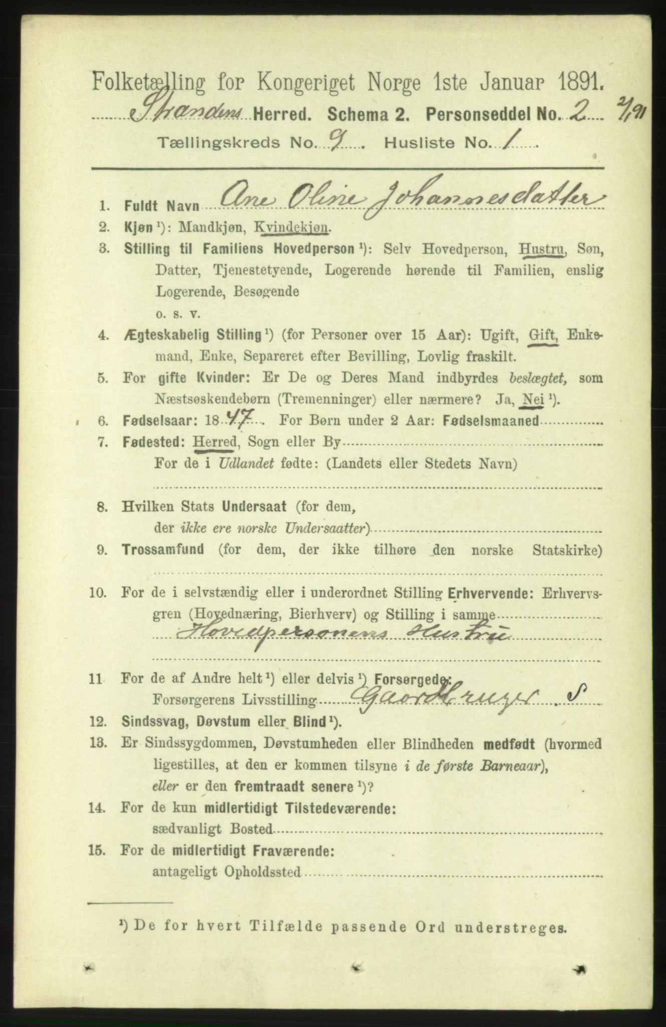 RA, 1891 census for 1525 Stranda, 1891, p. 2203