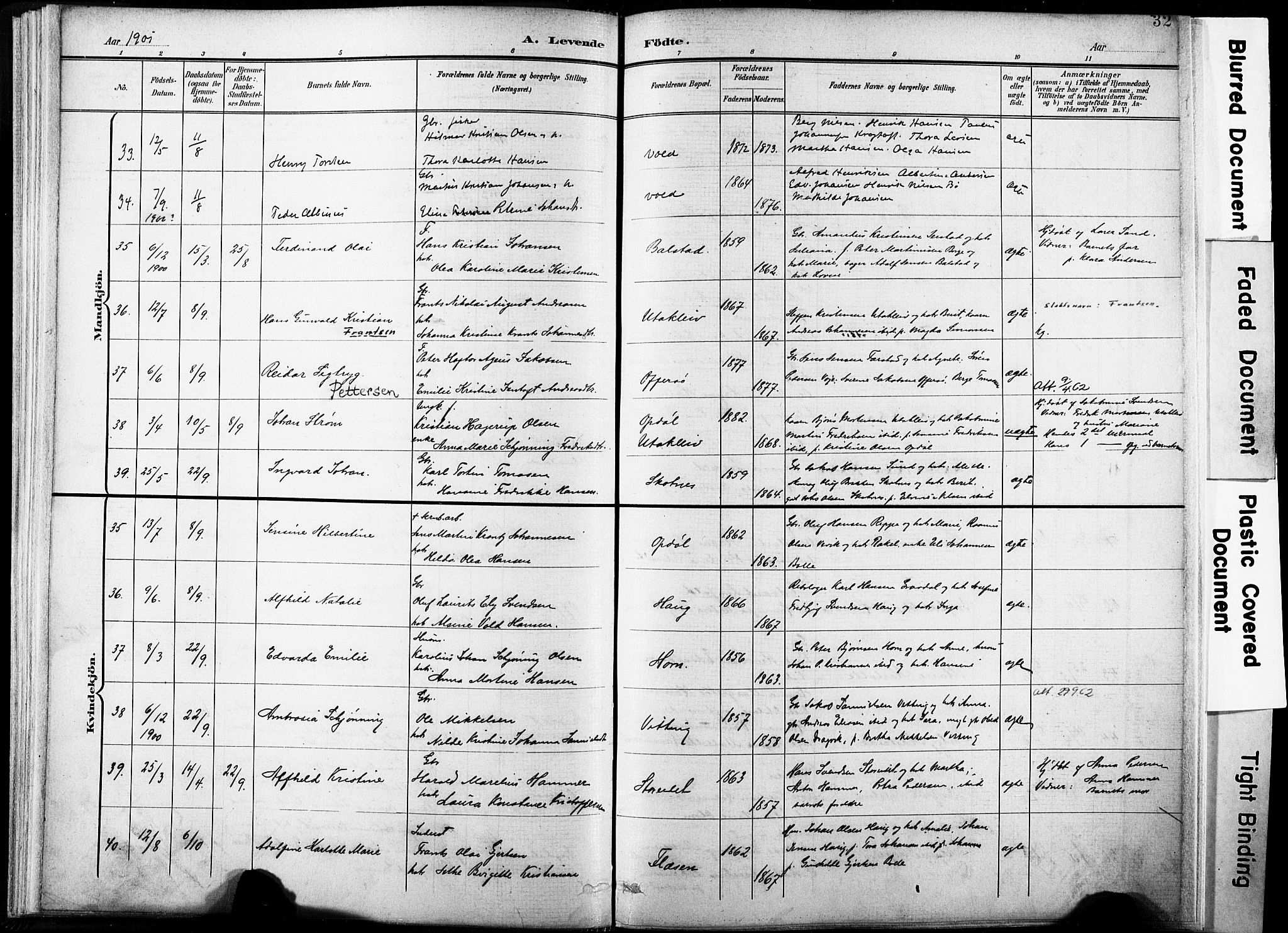 Ministerialprotokoller, klokkerbøker og fødselsregistre - Nordland, AV/SAT-A-1459/881/L1151: Parish register (official) no. 881A04, 1899-1907, p. 32