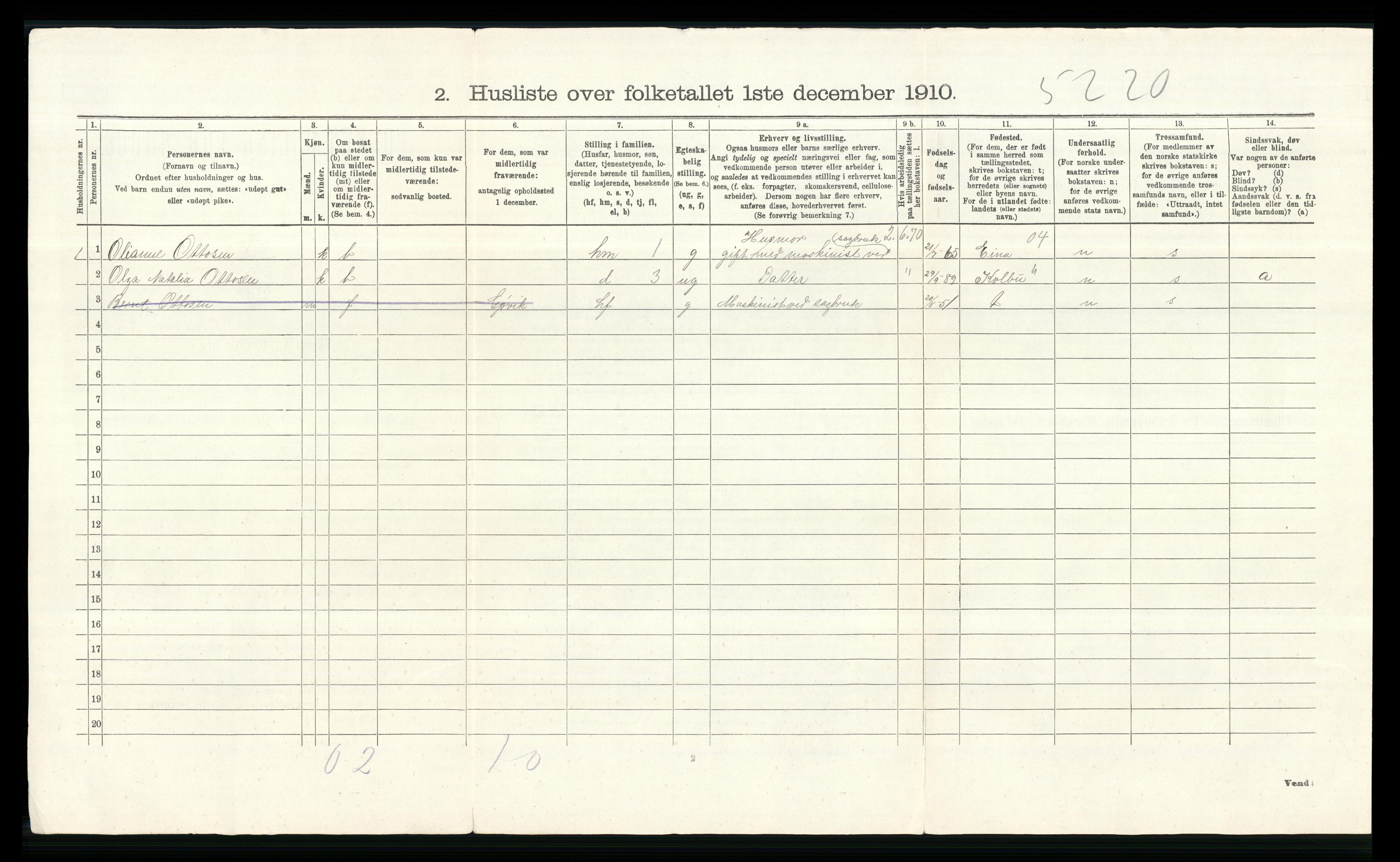 RA, 1910 census for Vestre Toten, 1910, p. 710