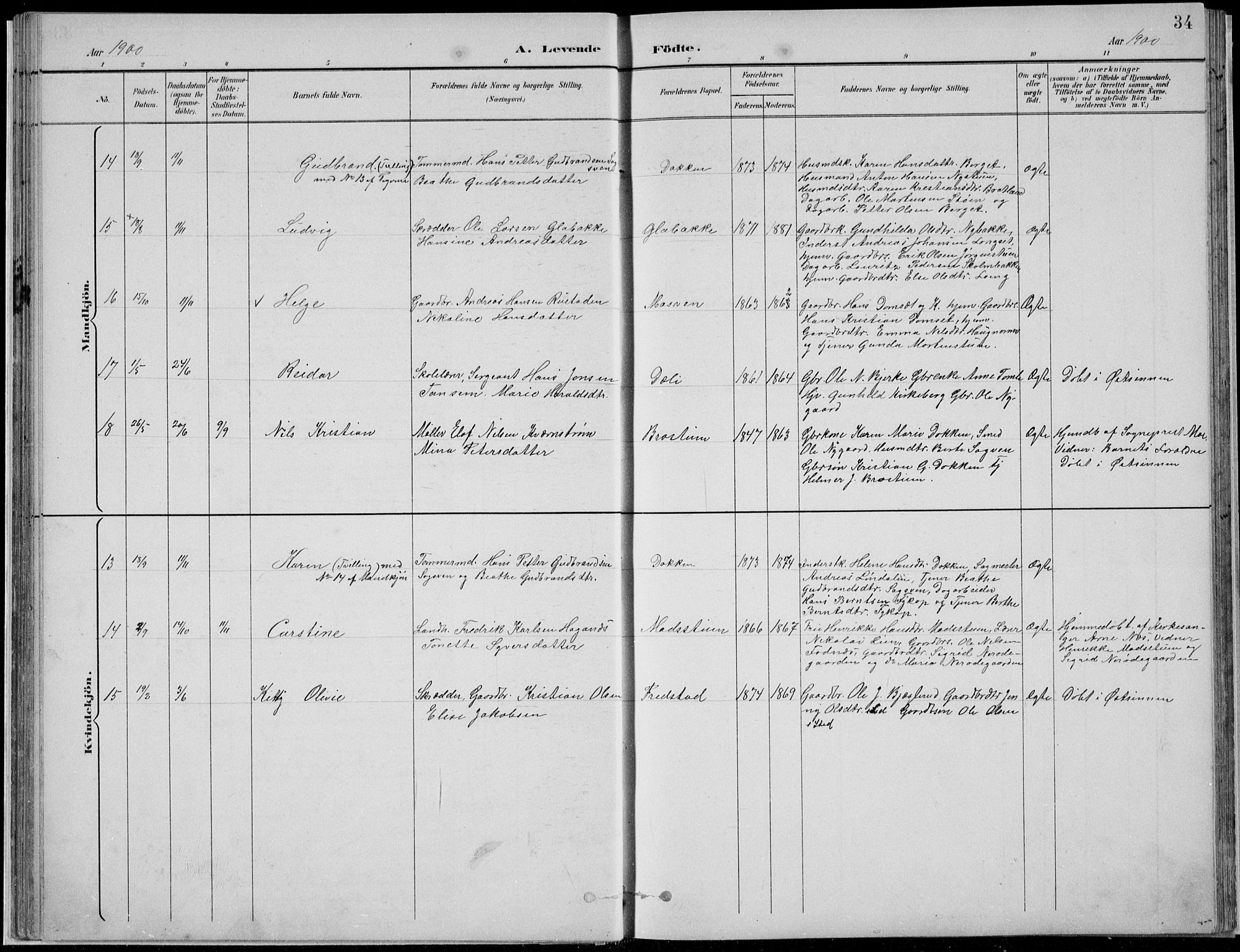 Nordre Land prestekontor, AV/SAH-PREST-124/H/Ha/Hab/L0013: Parish register (copy) no. 13, 1891-1904, p. 34