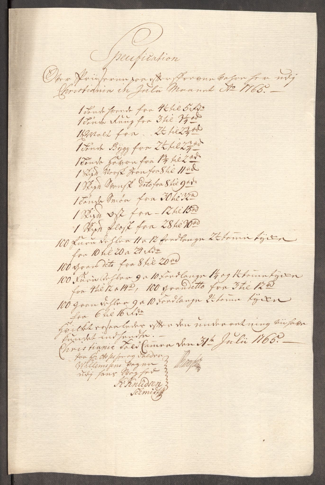 Rentekammeret inntil 1814, Realistisk ordnet avdeling, AV/RA-EA-4070/Oe/L0008: [Ø1]: Priskuranter, 1764-1768, p. 352