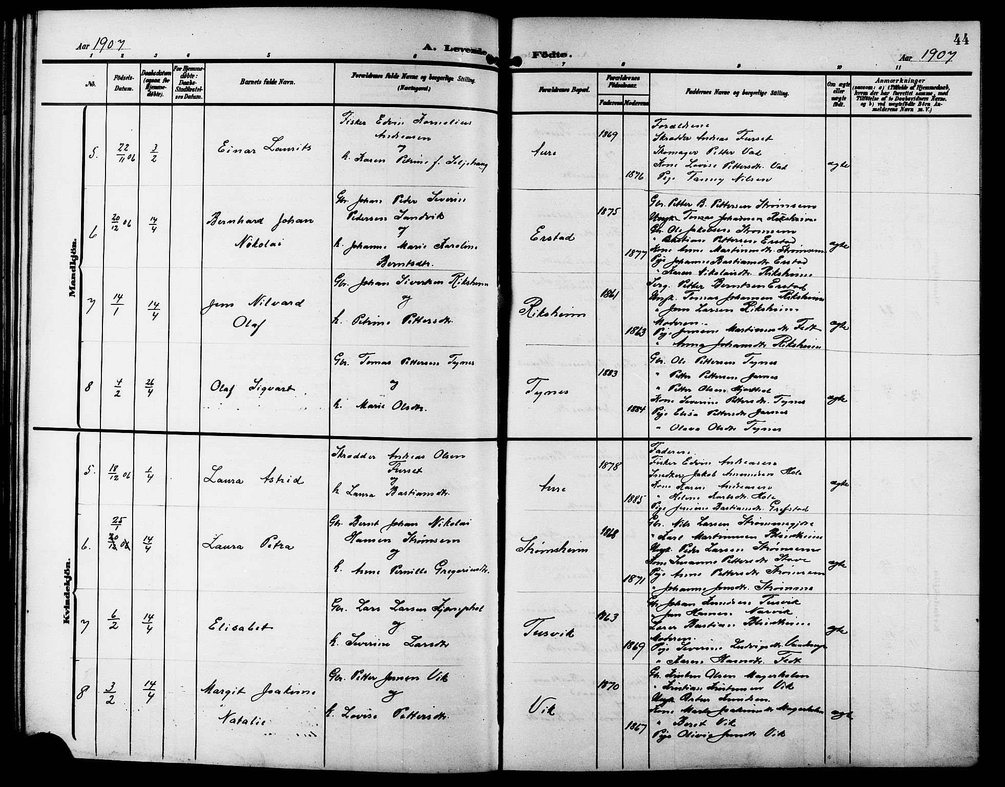 Ministerialprotokoller, klokkerbøker og fødselsregistre - Møre og Romsdal, AV/SAT-A-1454/523/L0341: Parish register (copy) no. 523C04, 1903-1916, p. 44