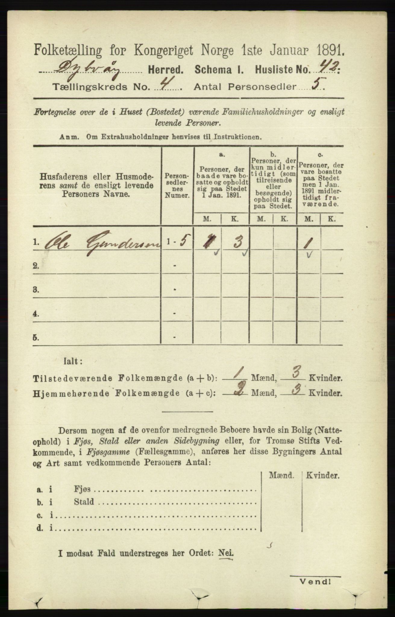 RA, 1891 census for 0915 Dypvåg, 1891, p. 1007