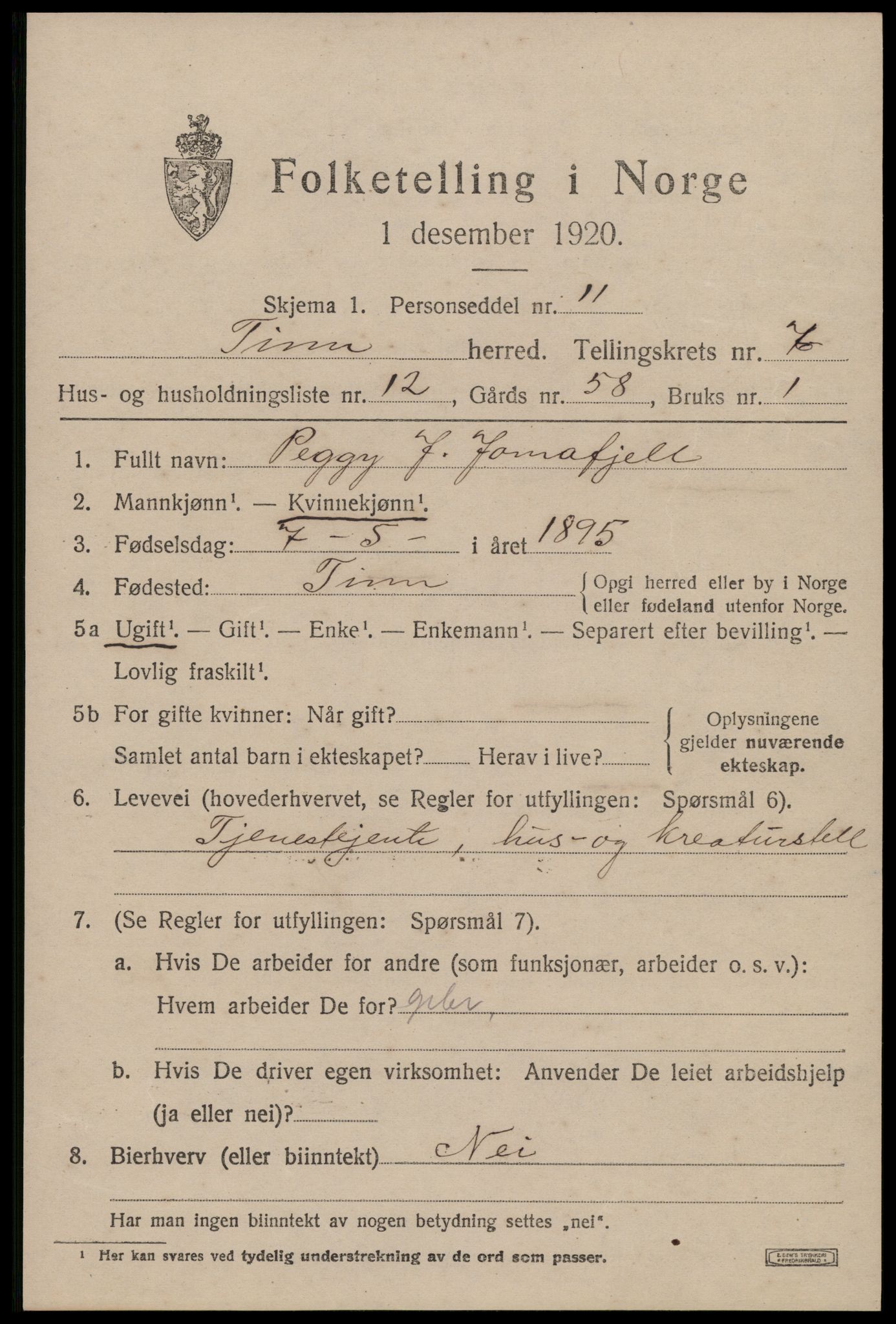 SAKO, 1920 census for Tinn, 1920, p. 4650