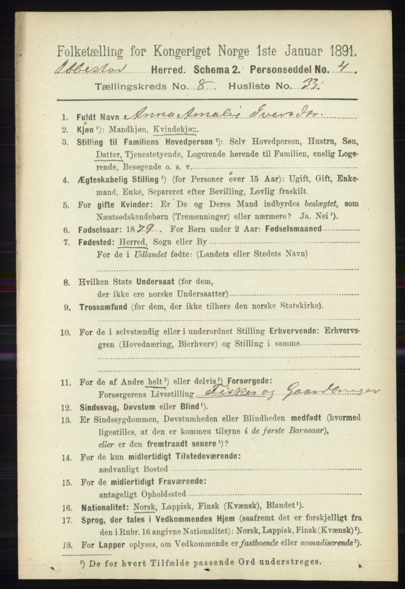 RA, 1891 census for 1917 Ibestad, 1891, p. 5418