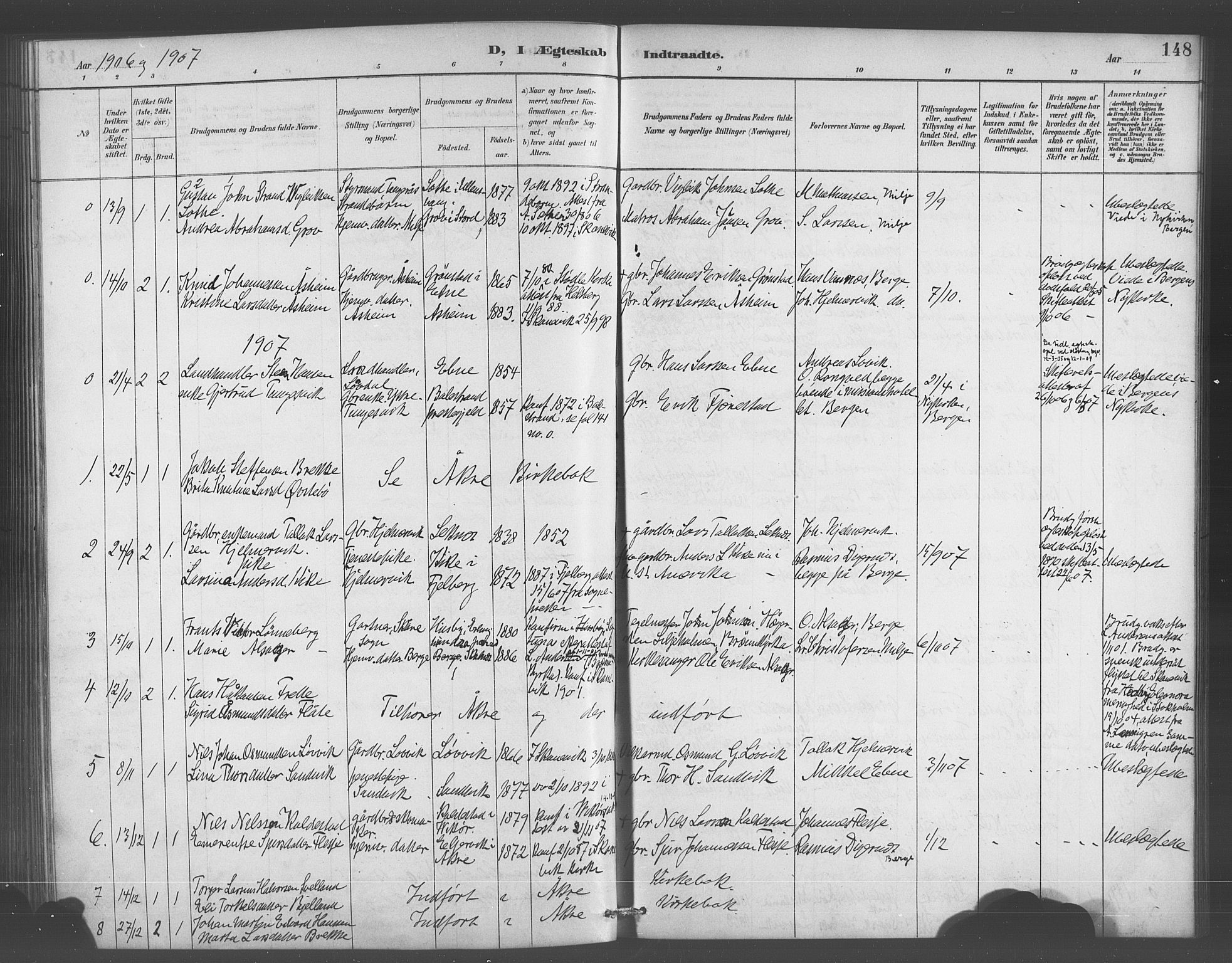 Skånevik sokneprestembete, SAB/A-77801/H/Hab: Parish register (copy) no. A 2, 1888-1924, p. 148