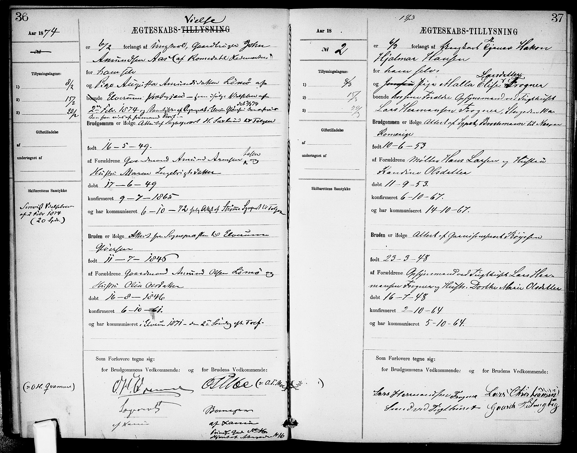 Garnisonsmenigheten Kirkebøker, AV/SAO-A-10846/H/Ha/L0007: Banns register no. I 7, 1872-1893, p. 36-37