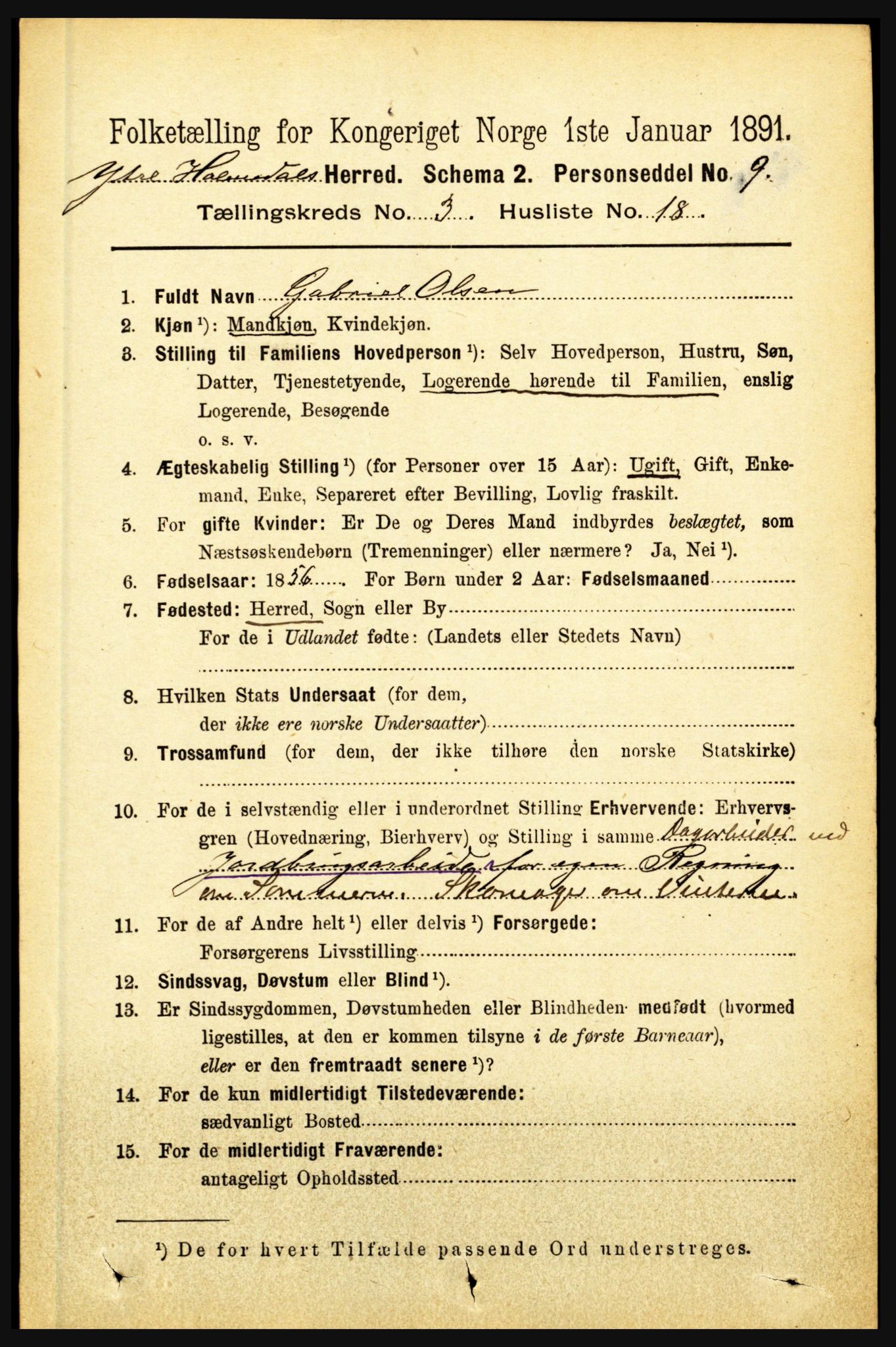 RA, 1891 census for 1429 Ytre Holmedal, 1891, p. 746