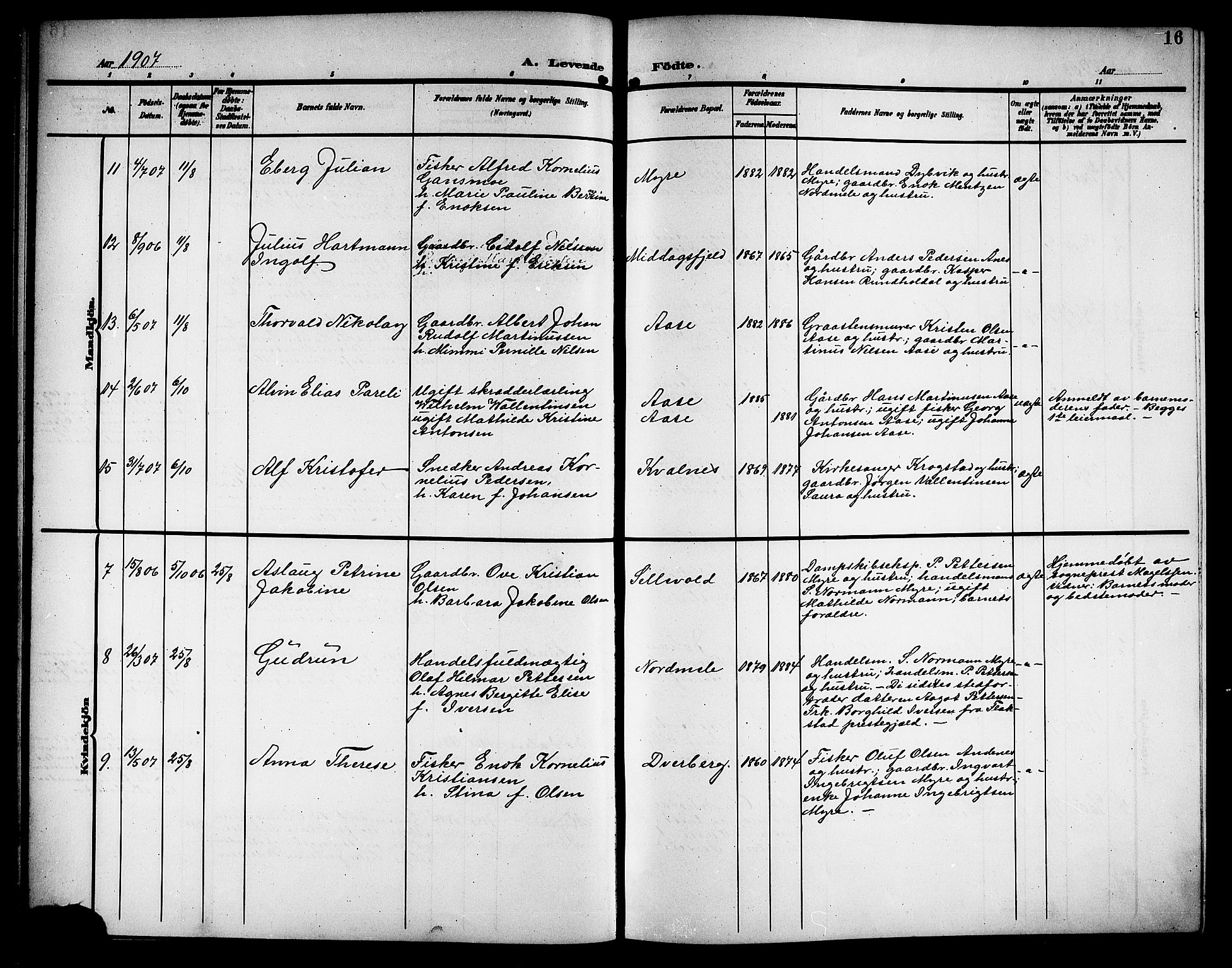 Ministerialprotokoller, klokkerbøker og fødselsregistre - Nordland, AV/SAT-A-1459/897/L1414: Parish register (copy) no. 897C04, 1904-1915, p. 16