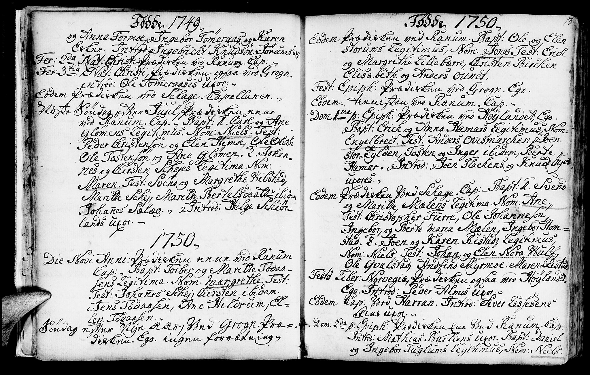 Ministerialprotokoller, klokkerbøker og fødselsregistre - Nord-Trøndelag, SAT/A-1458/764/L0542: Parish register (official) no. 764A02, 1748-1779, p. 13
