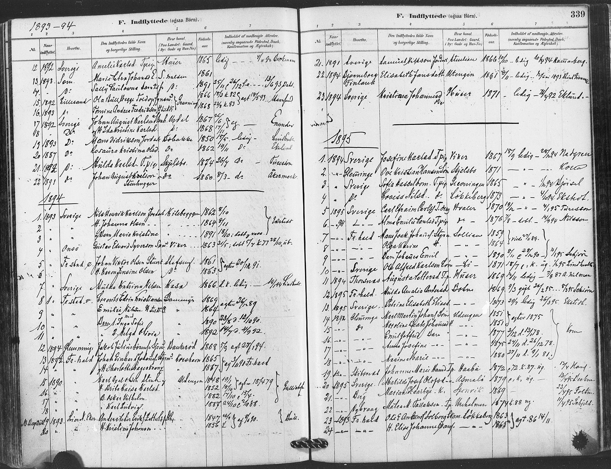 Hvaler prestekontor Kirkebøker, SAO/A-2001/F/Fa/L0008: Parish register (official) no. I 8, 1878-1895, p. 339