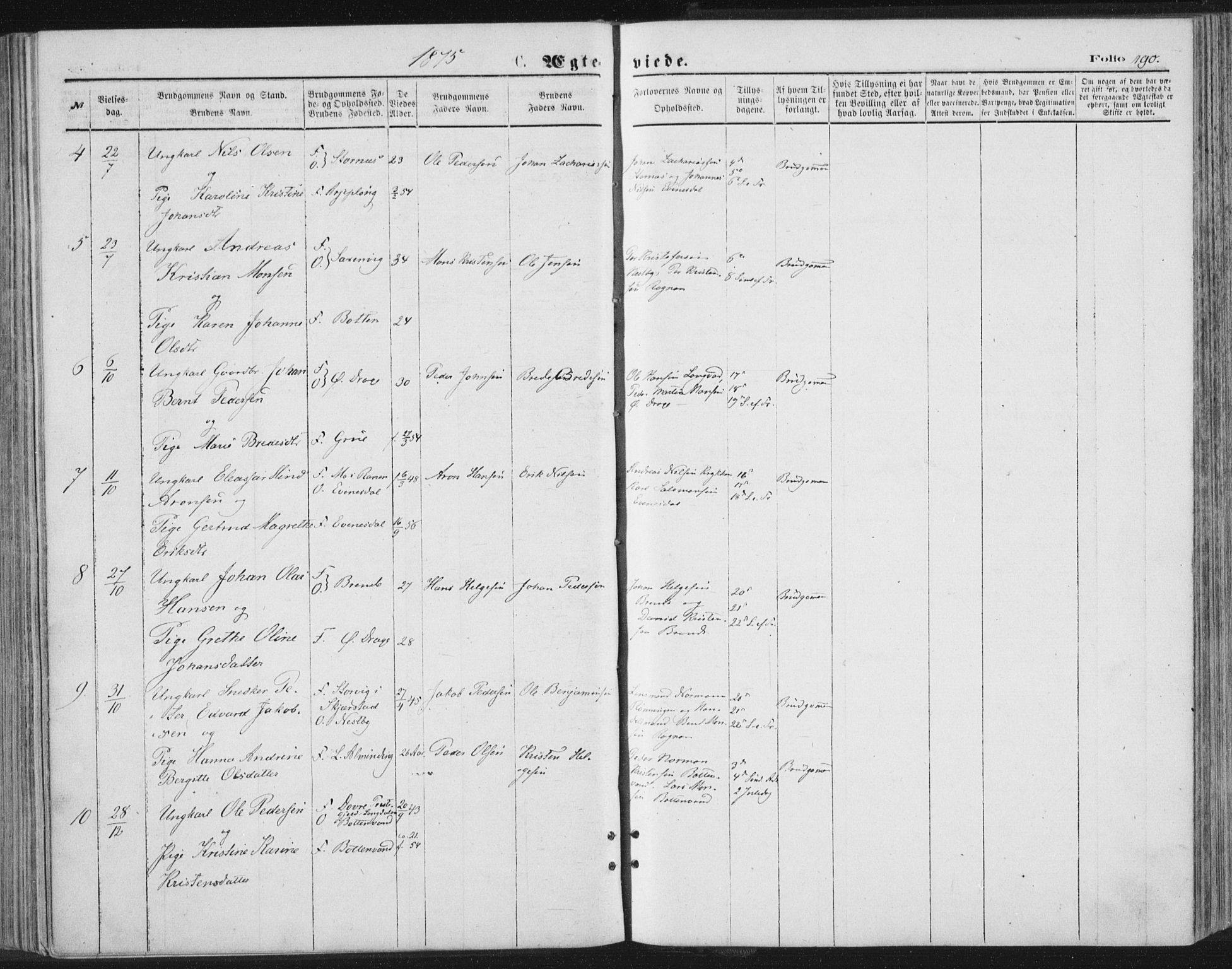 Ministerialprotokoller, klokkerbøker og fødselsregistre - Nordland, SAT/A-1459/847/L0668: Parish register (official) no. 847A08, 1872-1886, p. 190