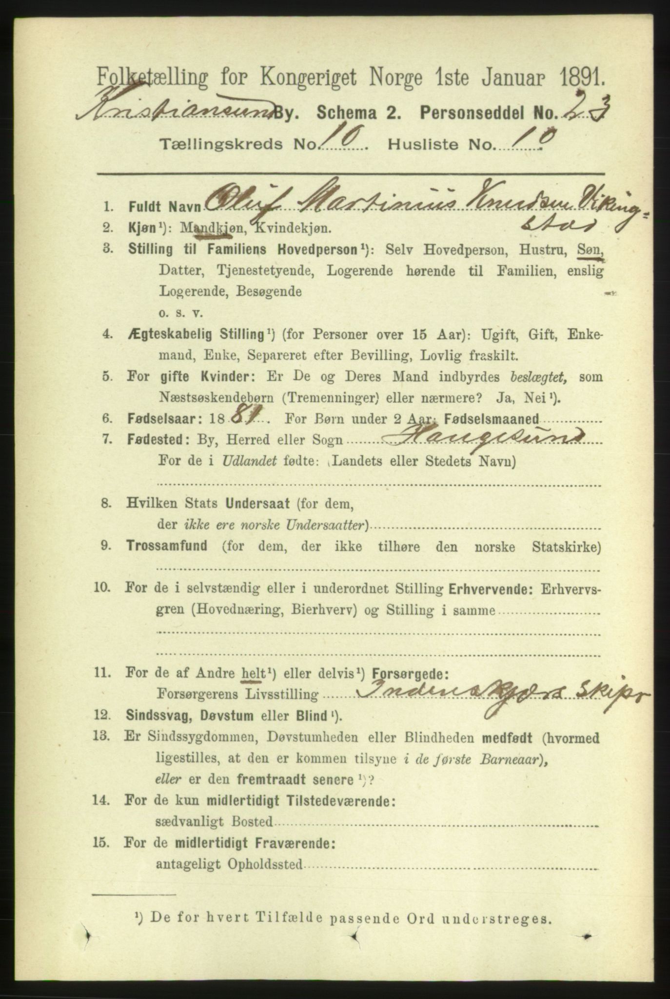 RA, 1891 census for 1503 Kristiansund, 1891, p. 8301