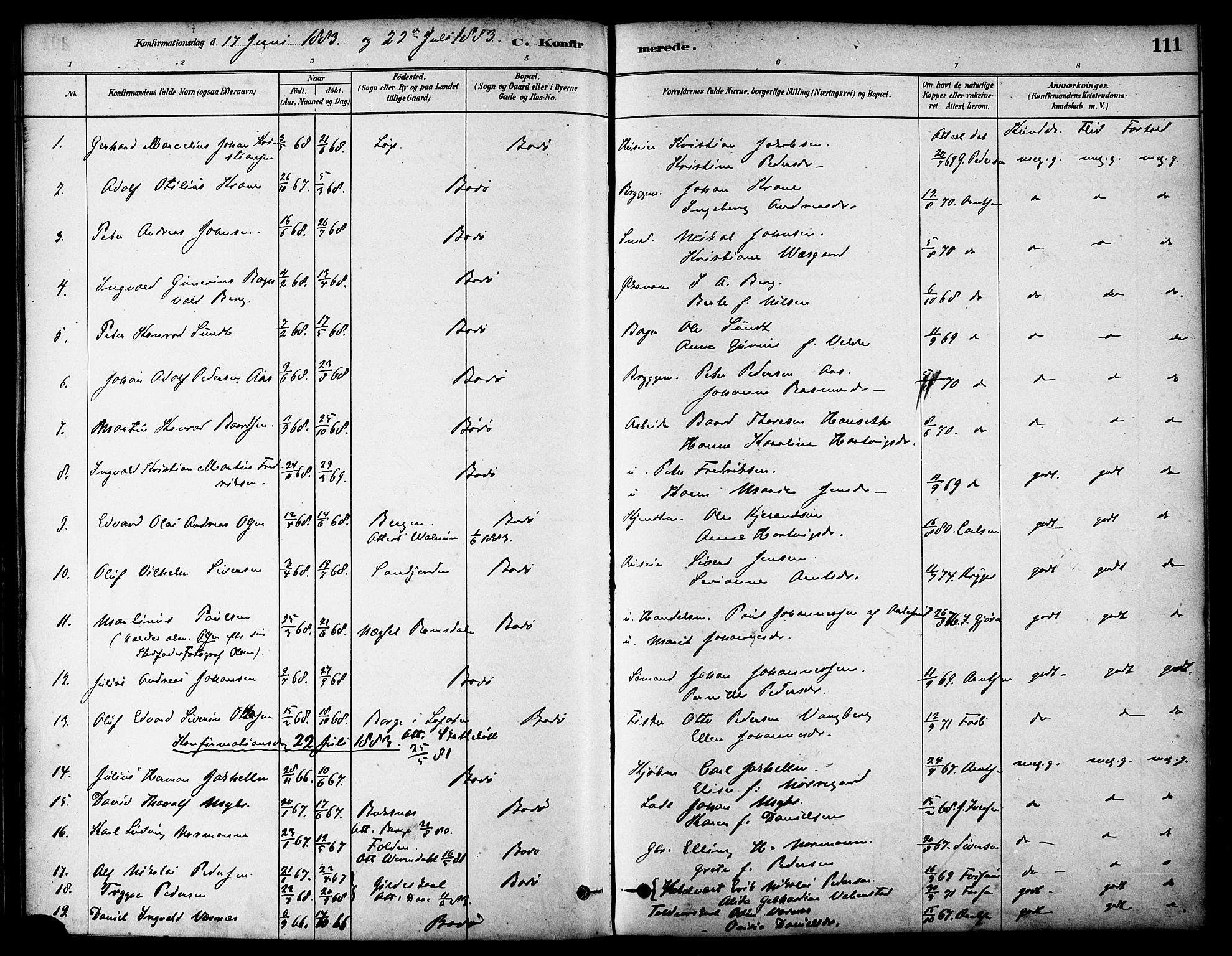 Ministerialprotokoller, klokkerbøker og fødselsregistre - Nordland, AV/SAT-A-1459/801/L0030: Parish register (copy) no. 801C05, 1879-1887, p. 111