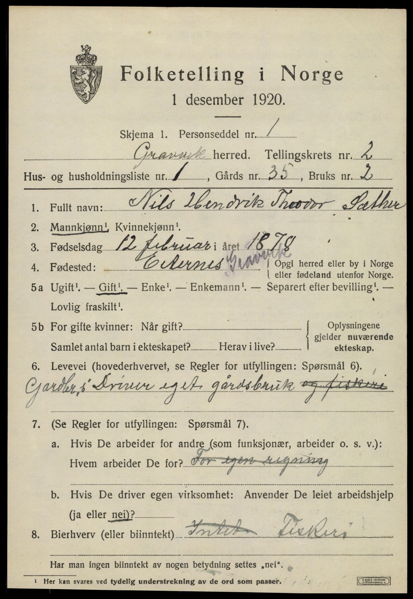 SAT, 1920 census for Gravvik, 1920, p. 860