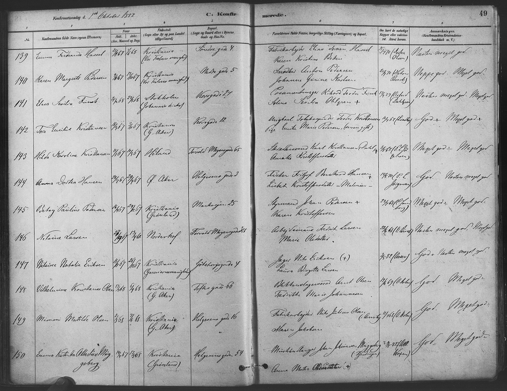 Paulus prestekontor Kirkebøker, AV/SAO-A-10871/F/Fa/L0004: Parish register (official) no. 4, 1879-1891, p. 49