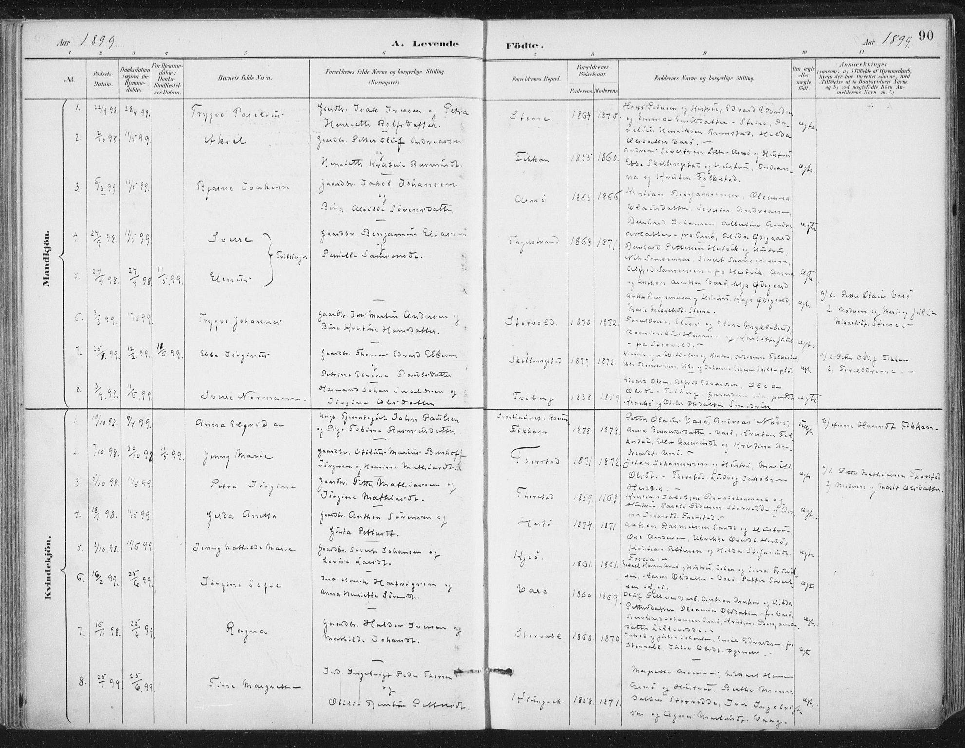 Ministerialprotokoller, klokkerbøker og fødselsregistre - Nord-Trøndelag, SAT/A-1458/784/L0673: Parish register (official) no. 784A08, 1888-1899, p. 90