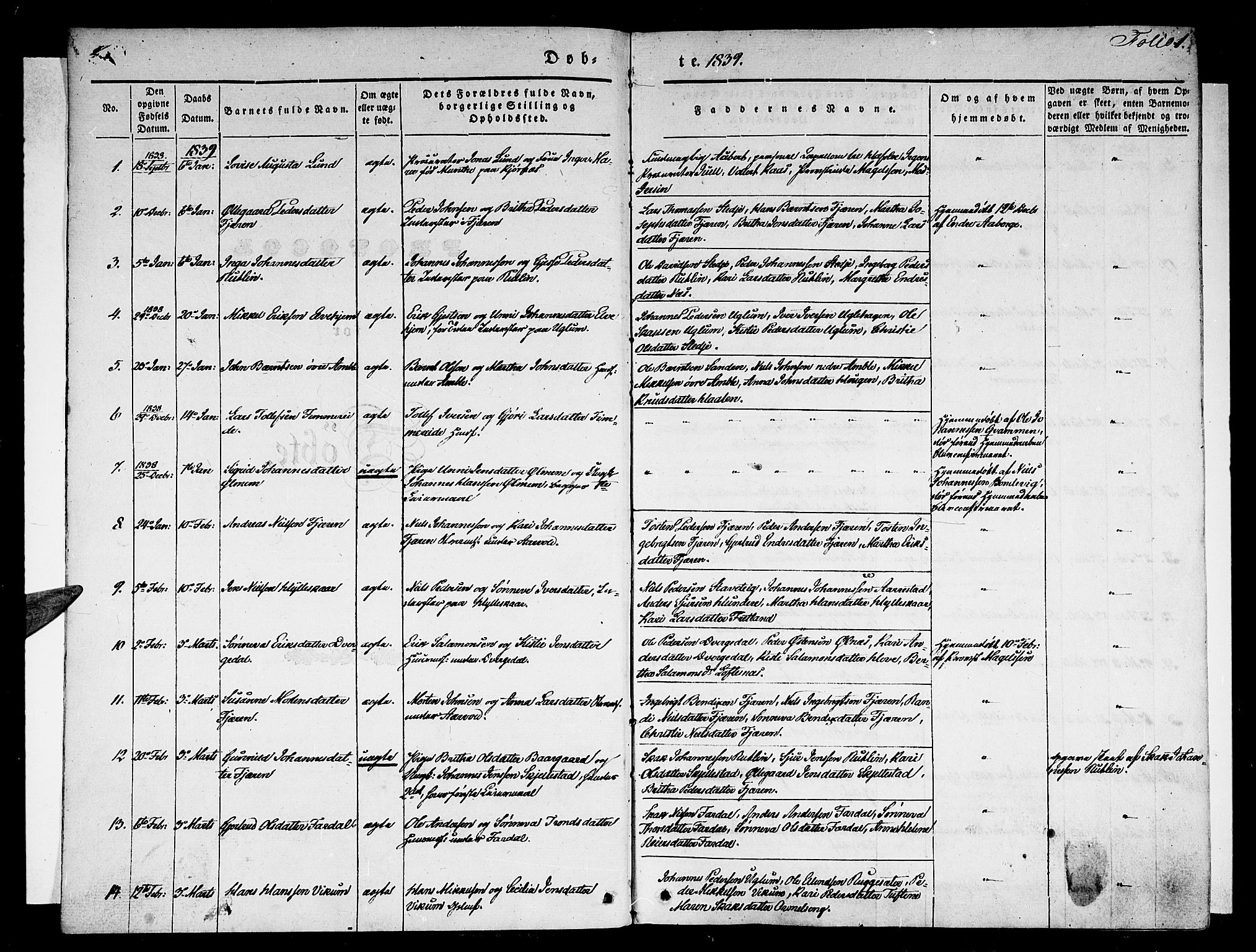 Sogndal sokneprestembete, SAB/A-81301/H/Haa/Haaa/L0011: Parish register (official) no. A 11, 1839-1847, p. 1