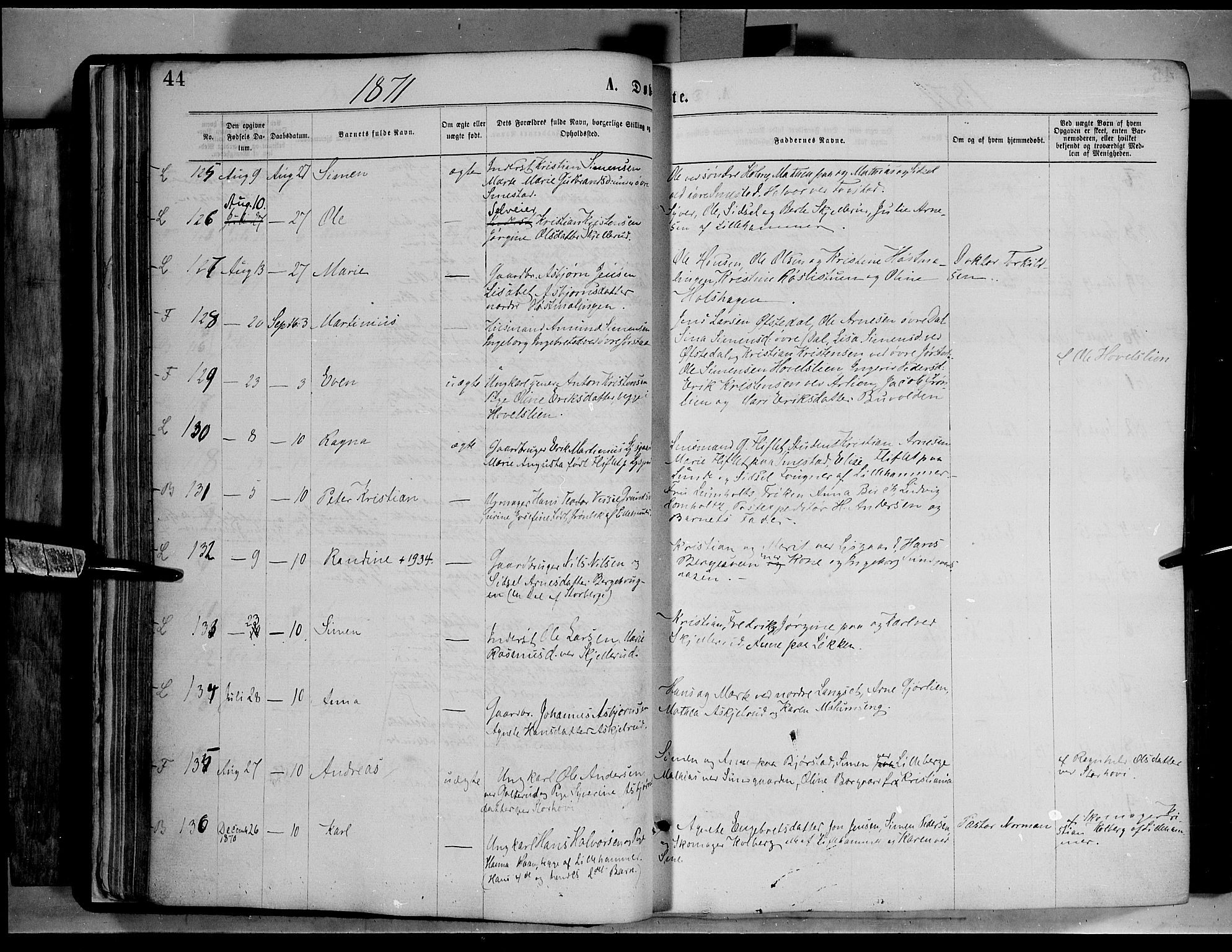 Fåberg prestekontor, AV/SAH-PREST-086/H/Ha/Haa/L0007: Parish register (official) no. 7, 1868-1878, p. 44