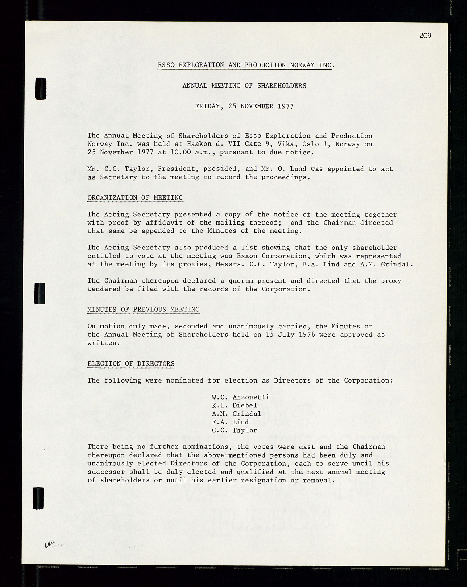 Pa 1512 - Esso Exploration and Production Norway Inc., SAST/A-101917/A/Aa/L0001/0002: Styredokumenter / Corporate records, Board meeting minutes, Agreements, Stocholder meetings, 1975-1979, p. 64