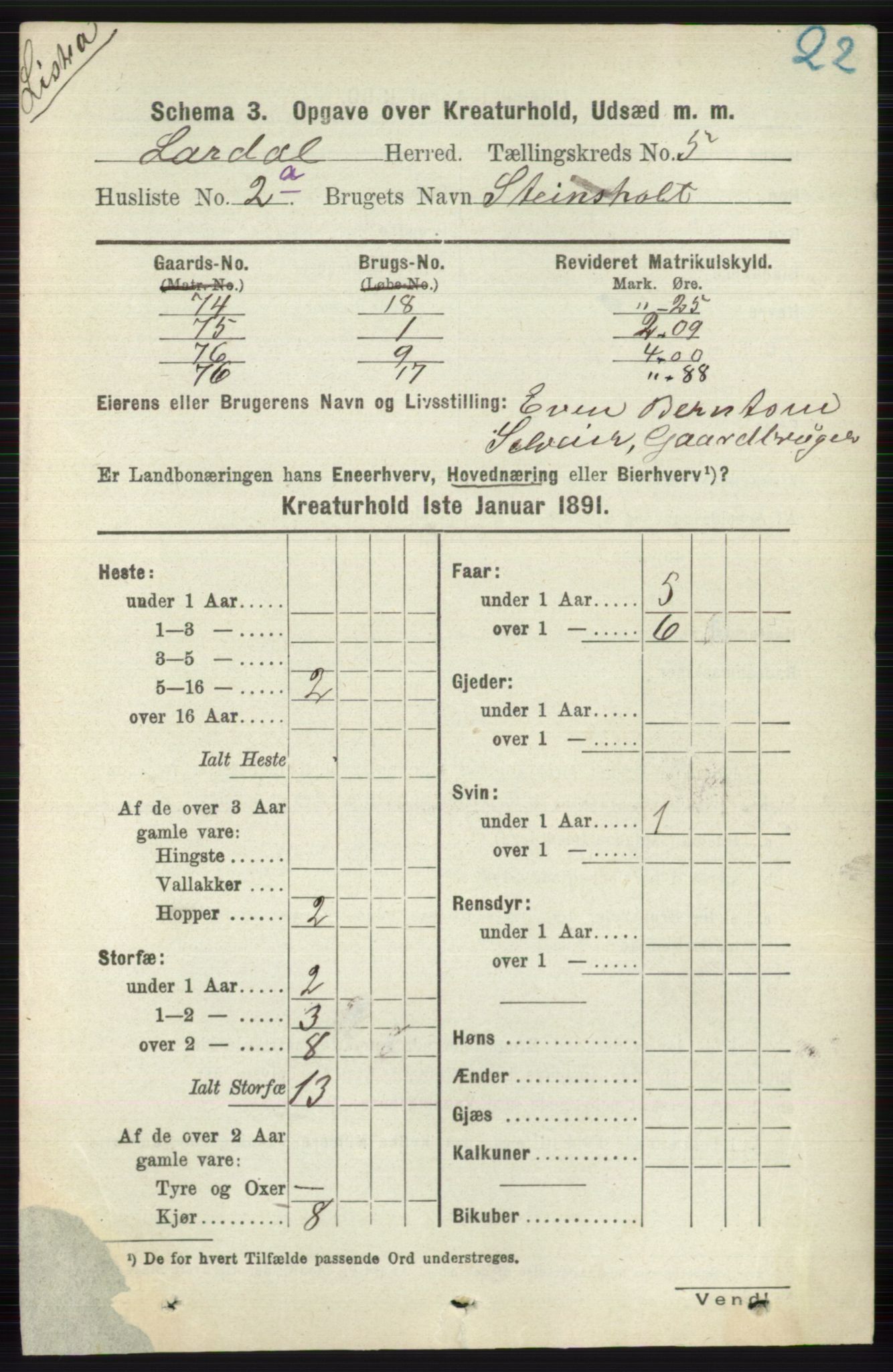 RA, 1891 census for 0728 Lardal, 1891, p. 4039