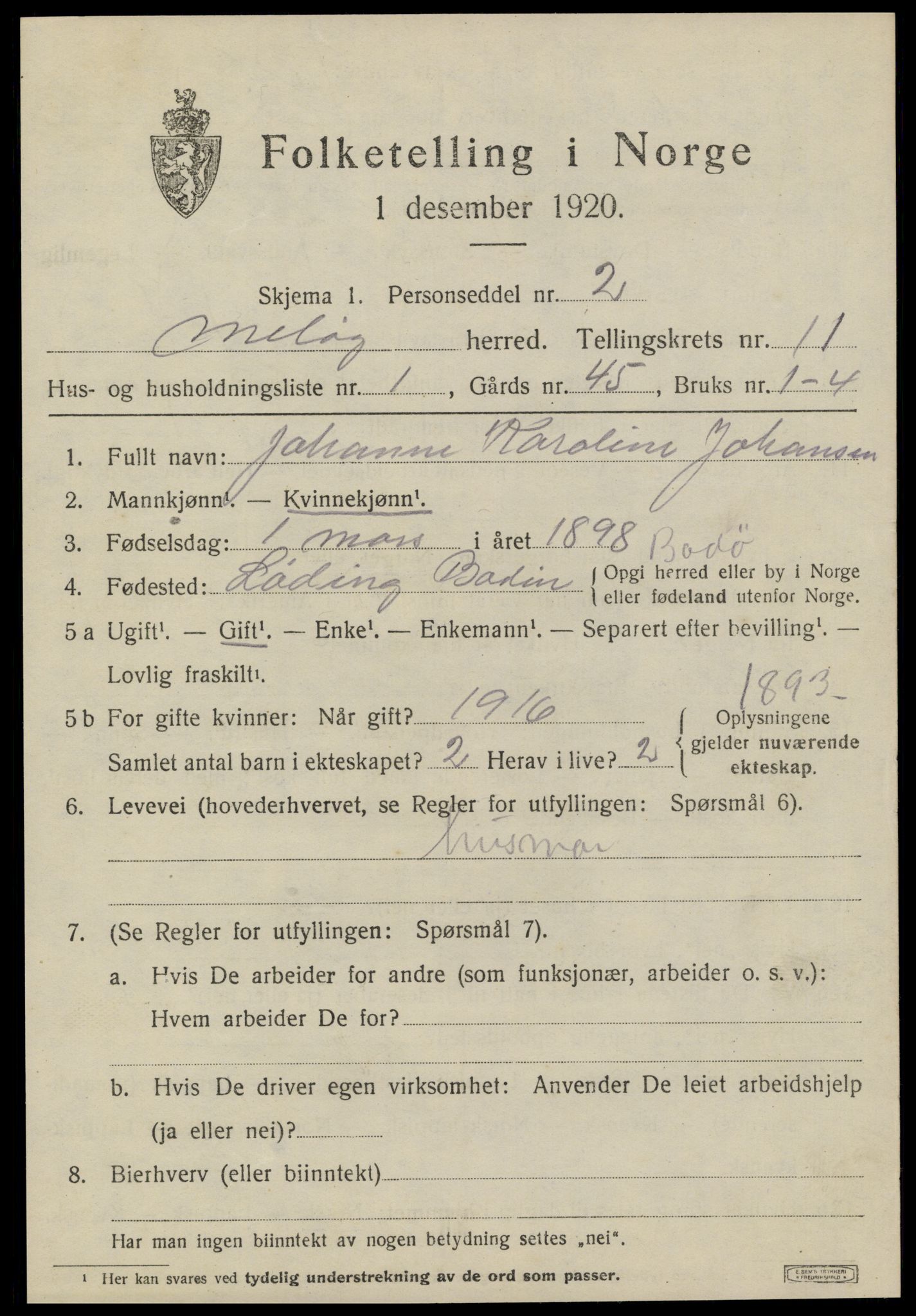 SAT, 1920 census for Meløy, 1920, p. 5531