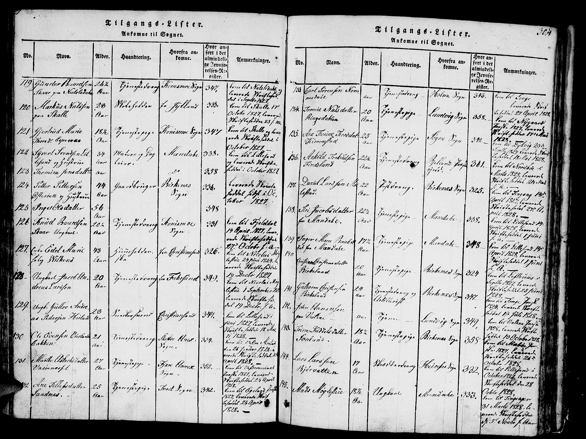 Vestre Moland sokneprestkontor, SAK/1111-0046/F/Fb/Fbb/L0001: Parish register (copy) no. B 1, 1816-1851, p. 304