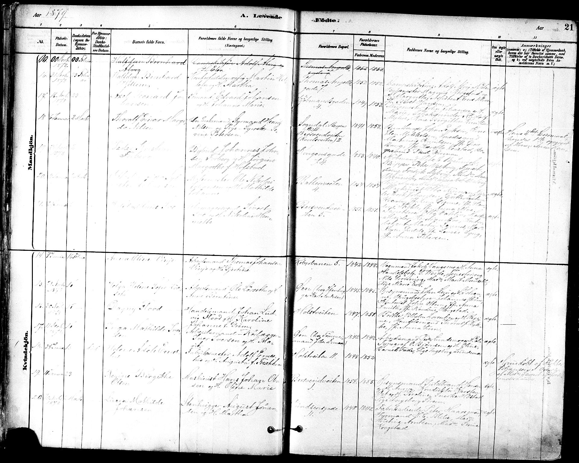 Ministerialprotokoller, klokkerbøker og fødselsregistre - Sør-Trøndelag, SAT/A-1456/601/L0057: Parish register (official) no. 601A25, 1877-1891, p. 21