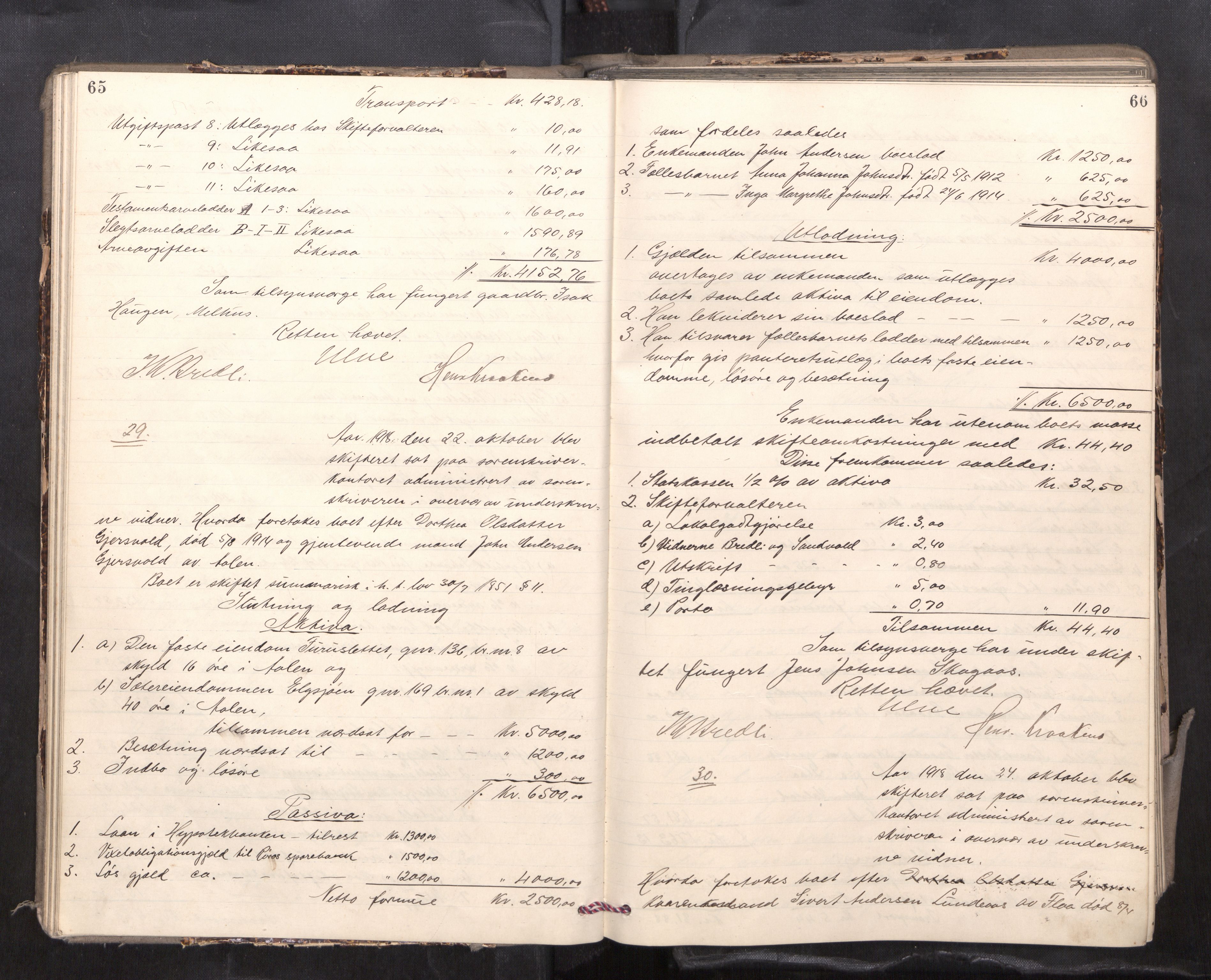 Gauldal sorenskriveri, AV/SAT-A-0014/1/3/3A/L0018: Skifteslutningsprotokoll  5, 1917-1924, p. 65-66
