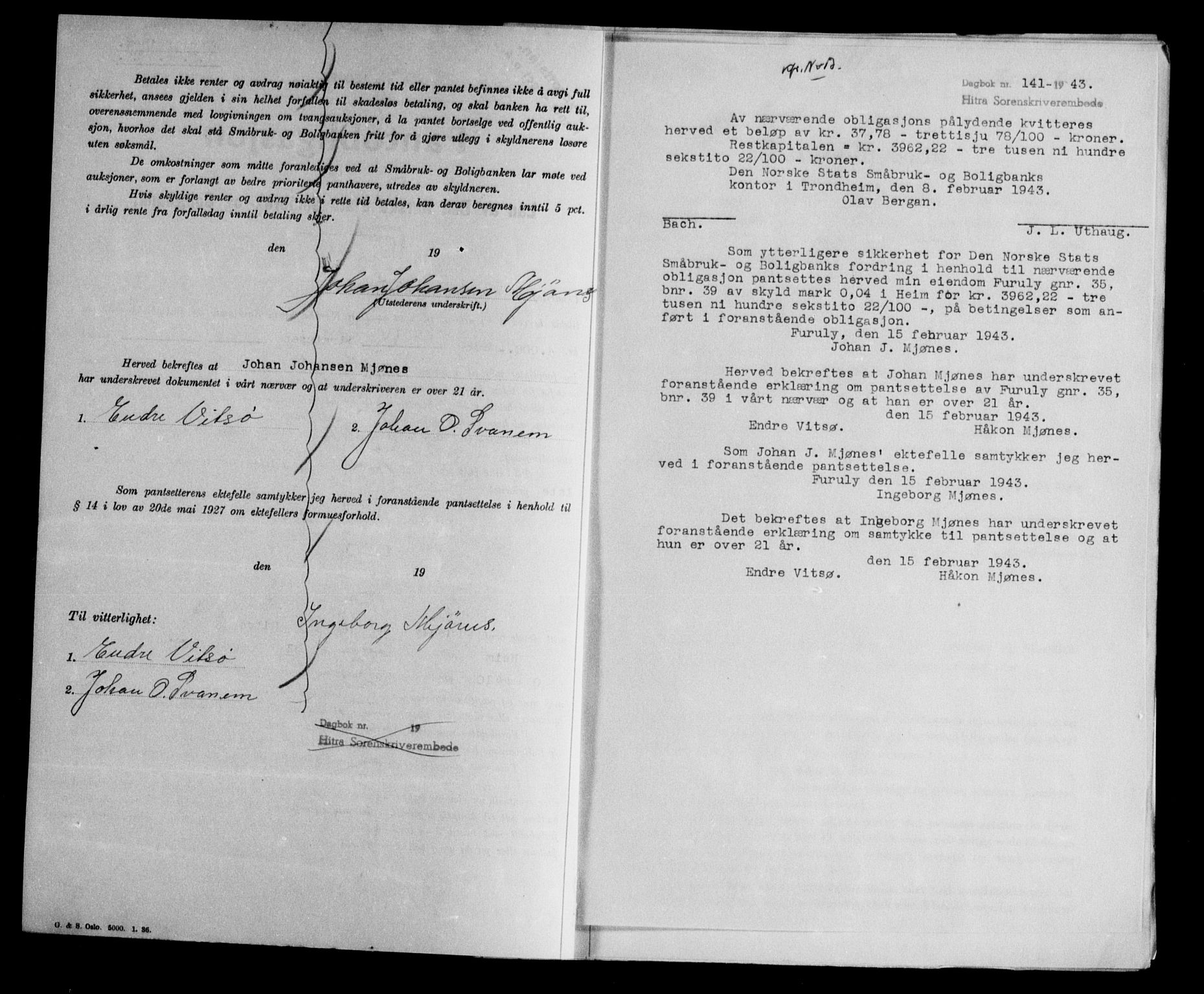 Hitra sorenskriveri, AV/SAT-A-0018/2/2C/2Ca/L0028: Mortgage book no. B-1, 1936-1939, Diary no: : 494/1936