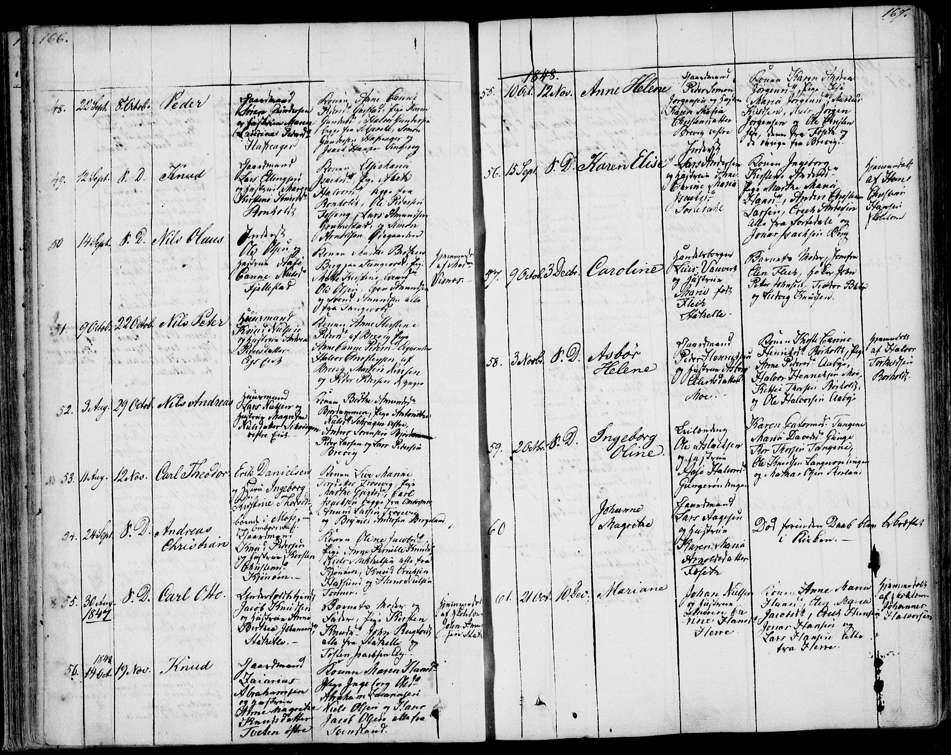 Bamble kirkebøker, SAKO/A-253/F/Fa/L0004: Parish register (official) no. I 4, 1834-1853, p. 166-167