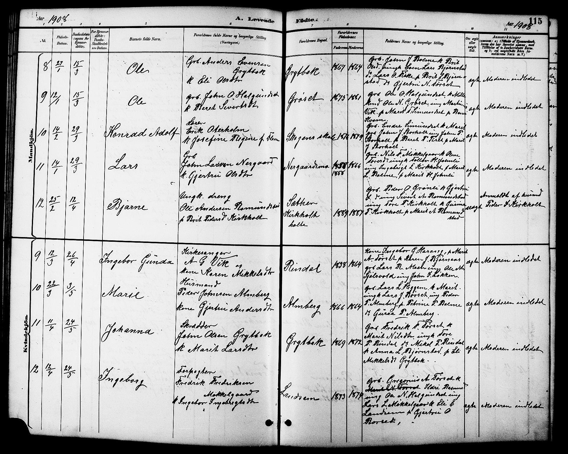 Ministerialprotokoller, klokkerbøker og fødselsregistre - Møre og Romsdal, SAT/A-1454/598/L1078: Parish register (copy) no. 598C03, 1892-1909, p. 115