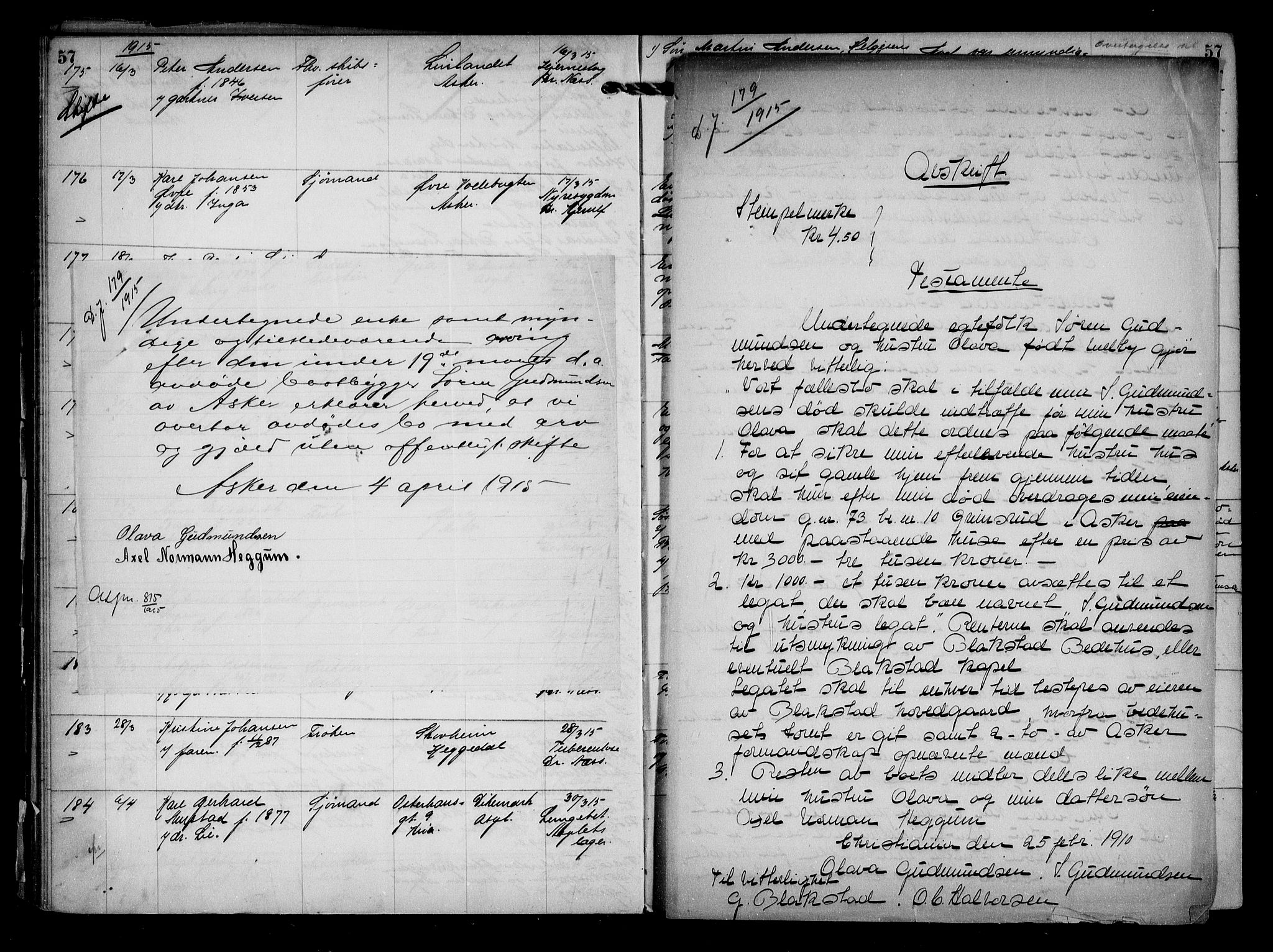 Aker kriminaldommer, skifte- og auksjonsforvalterembete, AV/SAO-A-10452/H/Hb/Hba/Hbaa/L0004: Dødsfallsprotokoll, 1914-1918, p. 57