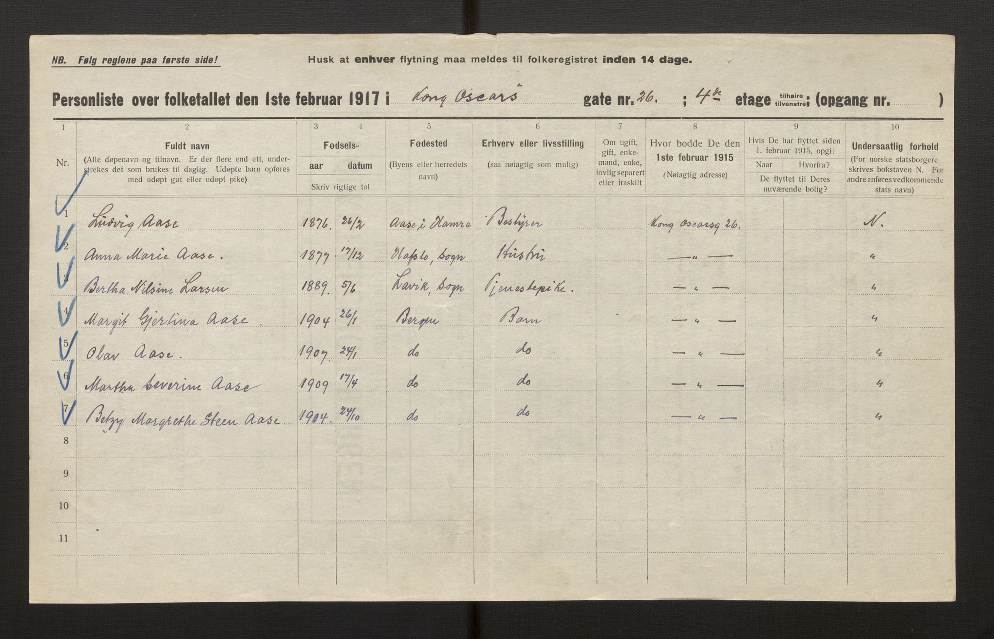 SAB, Municipal Census 1917 for Bergen, 1917, p. 19164