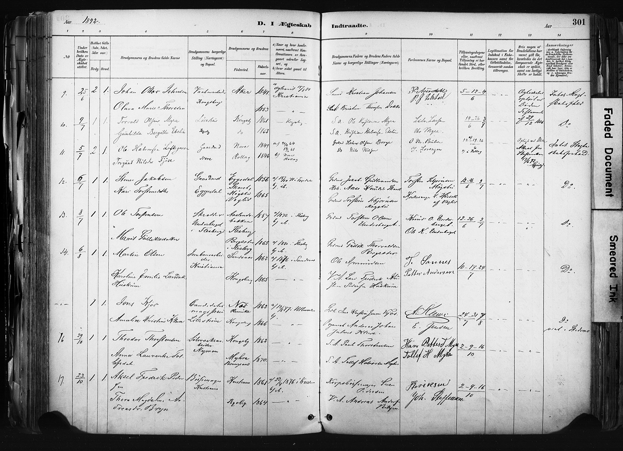 Kongsberg kirkebøker, SAKO/A-22/F/Fb/L0002: Parish register (official) no. II 2, 1886-1896, p. 301