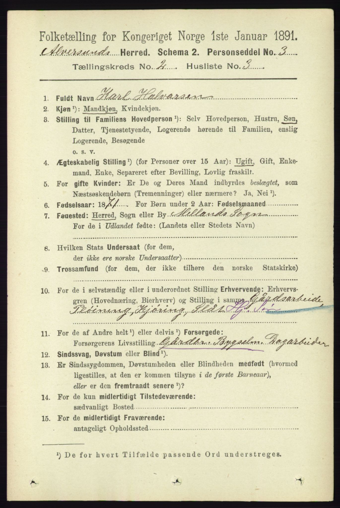 RA, 1891 census for 1257 Alversund, 1891, p. 468