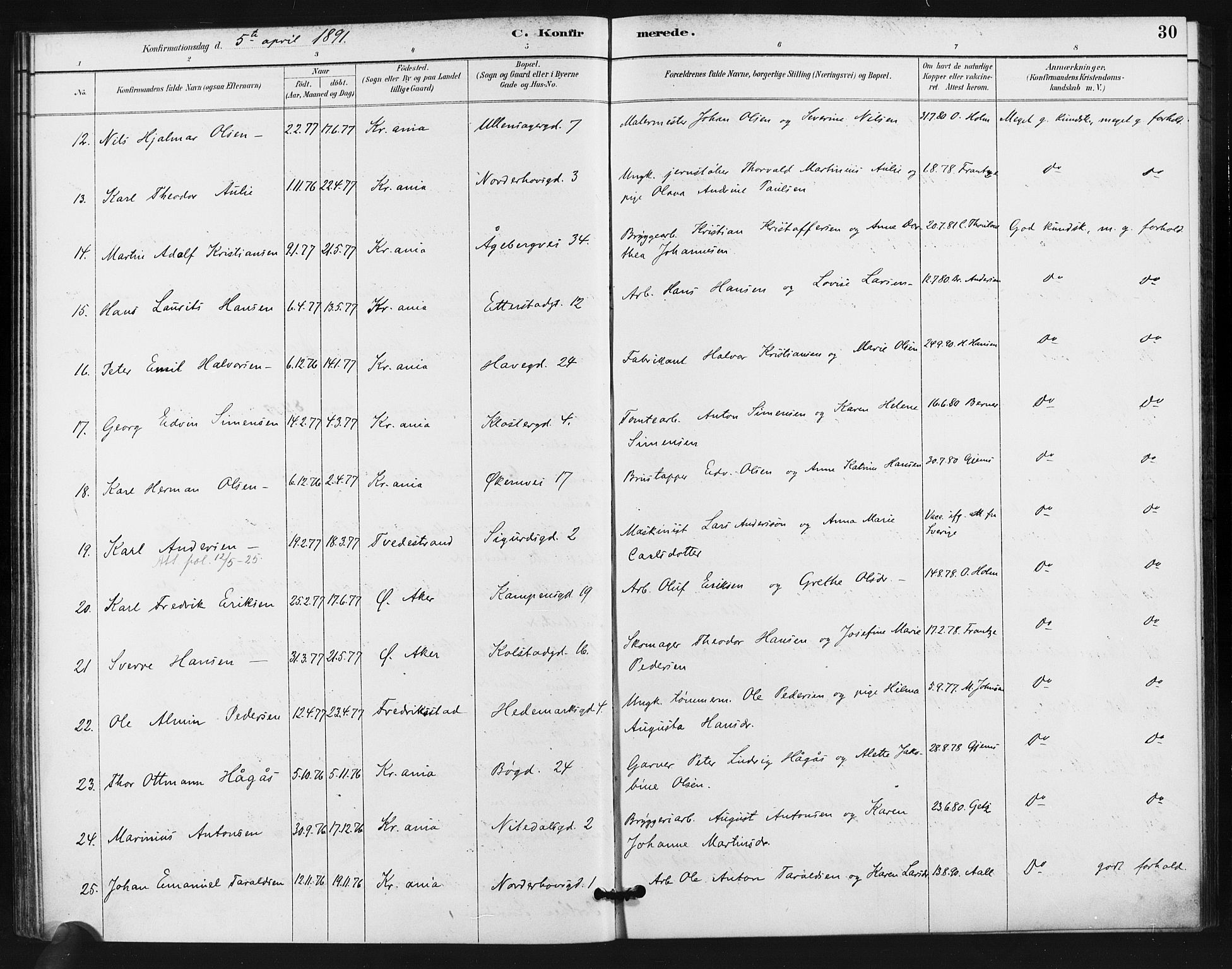 Kampen prestekontor Kirkebøker, AV/SAO-A-10853/F/Fa/L0006: Parish register (official) no. I 6, 1889-1896, p. 30