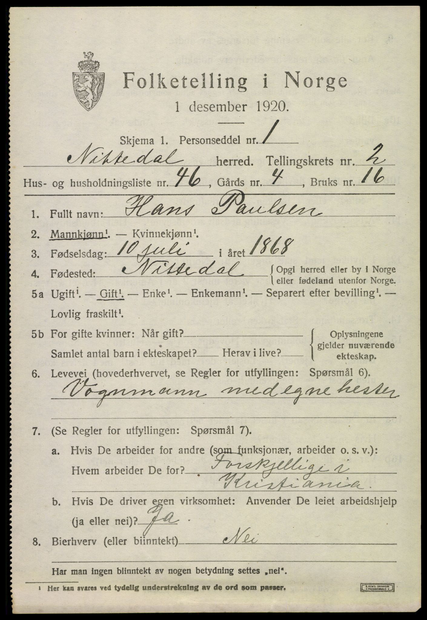 SAO, 1920 census for Nittedal, 1920, p. 2412