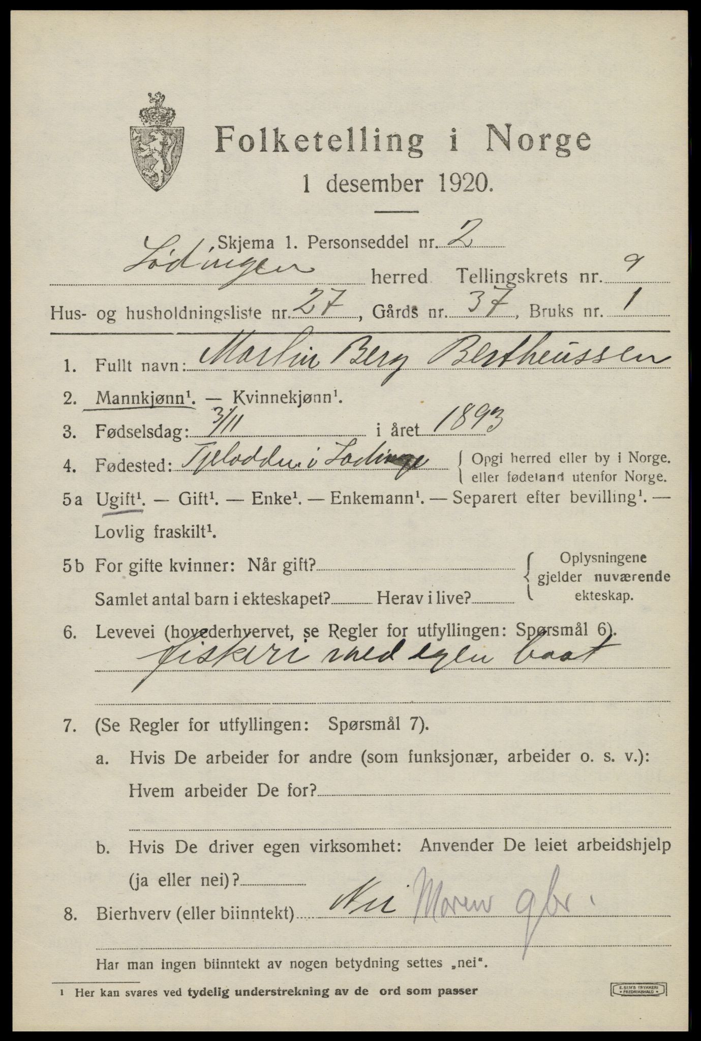 SAT, 1920 census for Lødingen, 1920, p. 5969