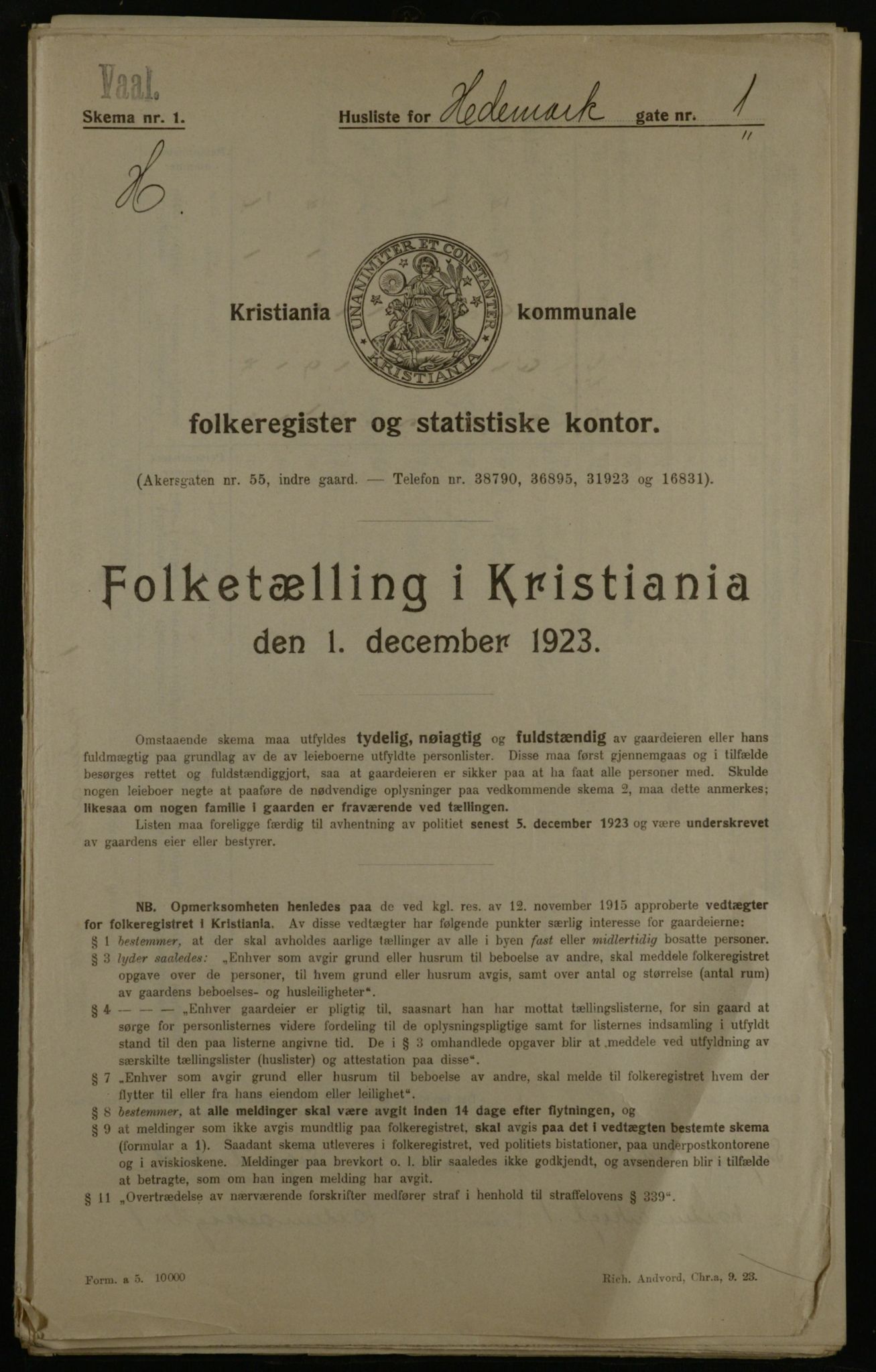 OBA, Municipal Census 1923 for Kristiania, 1923, p. 39852