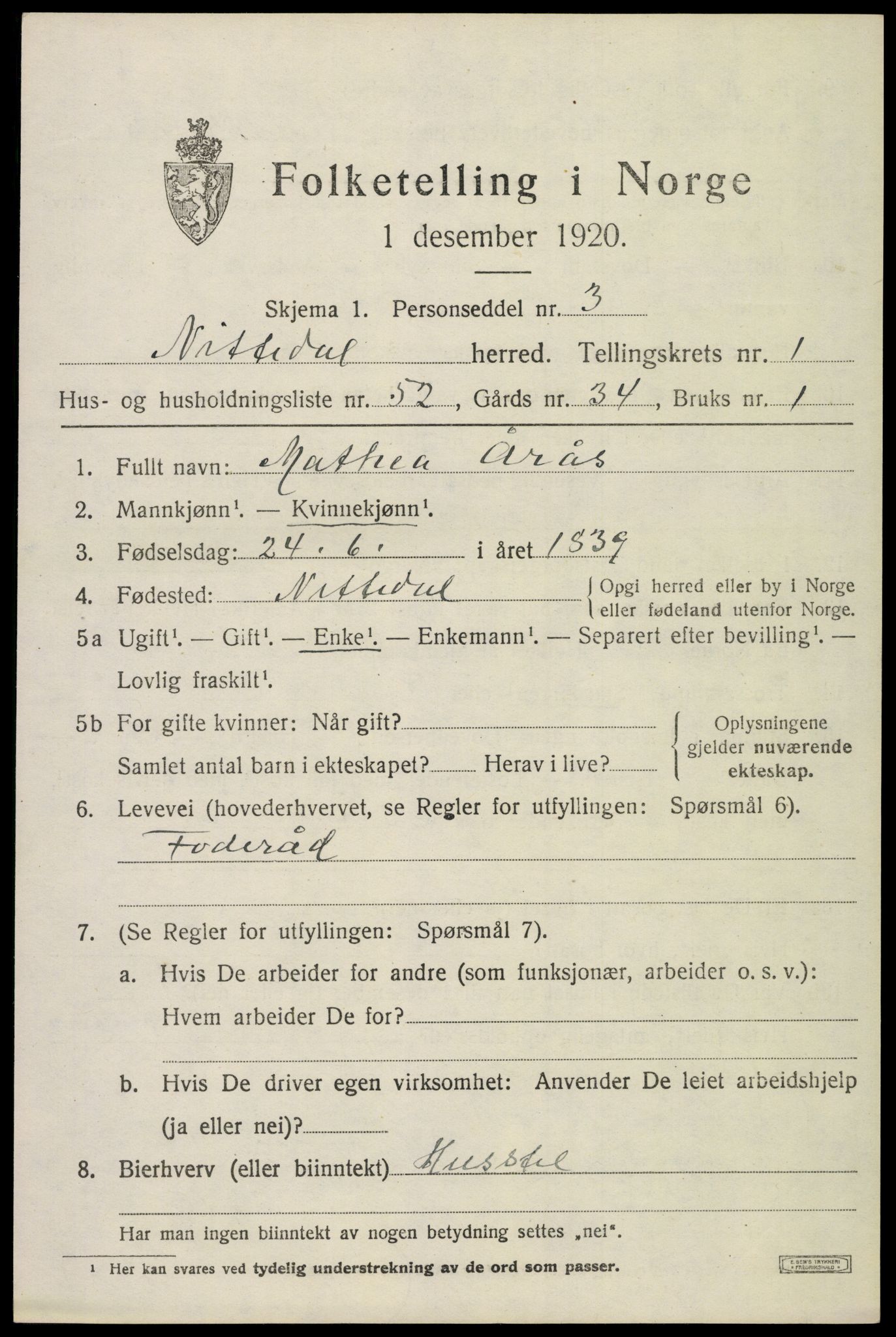 SAO, 1920 census for Nittedal, 1920, p. 1816