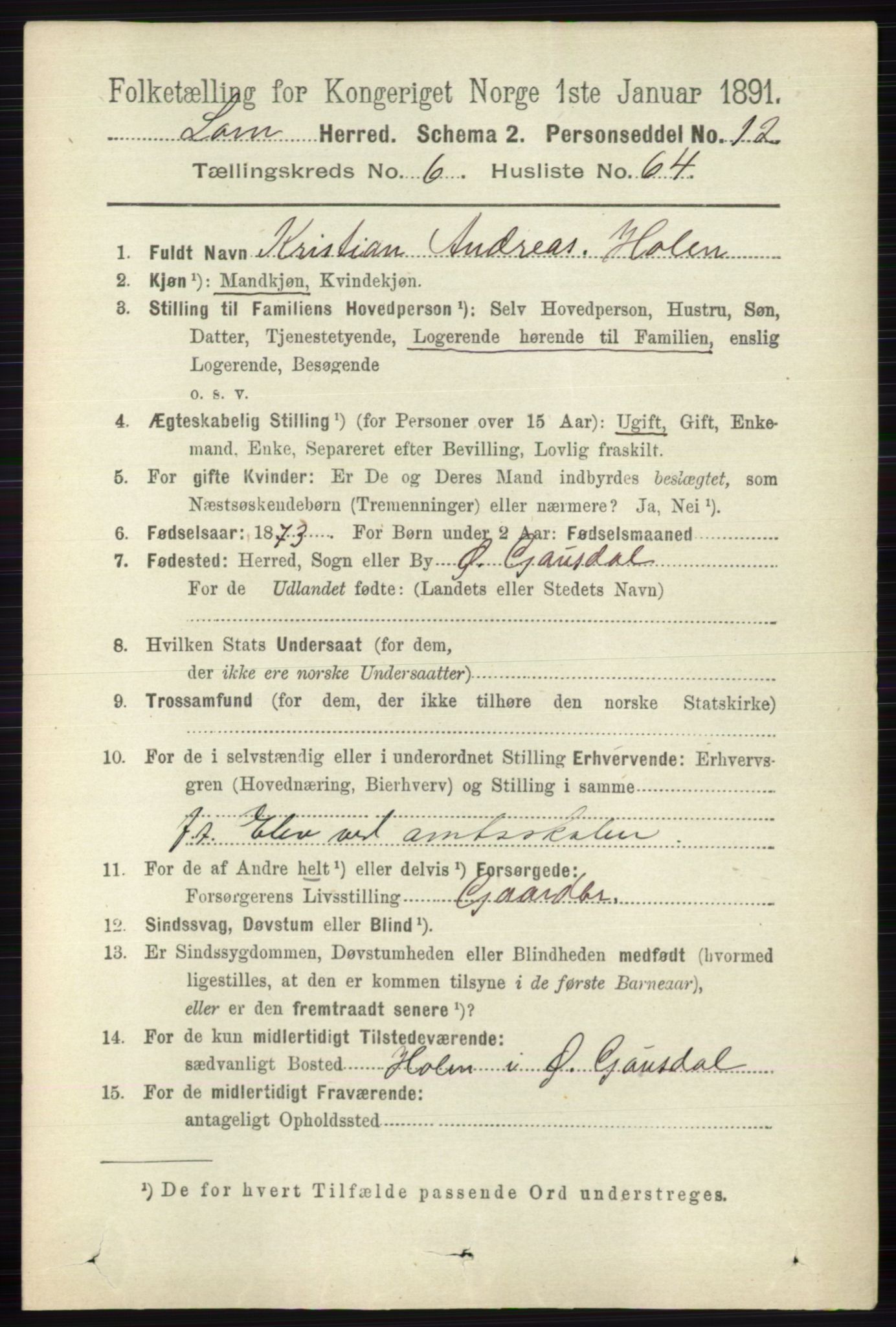 RA, 1891 census for 0514 Lom, 1891, p. 2755