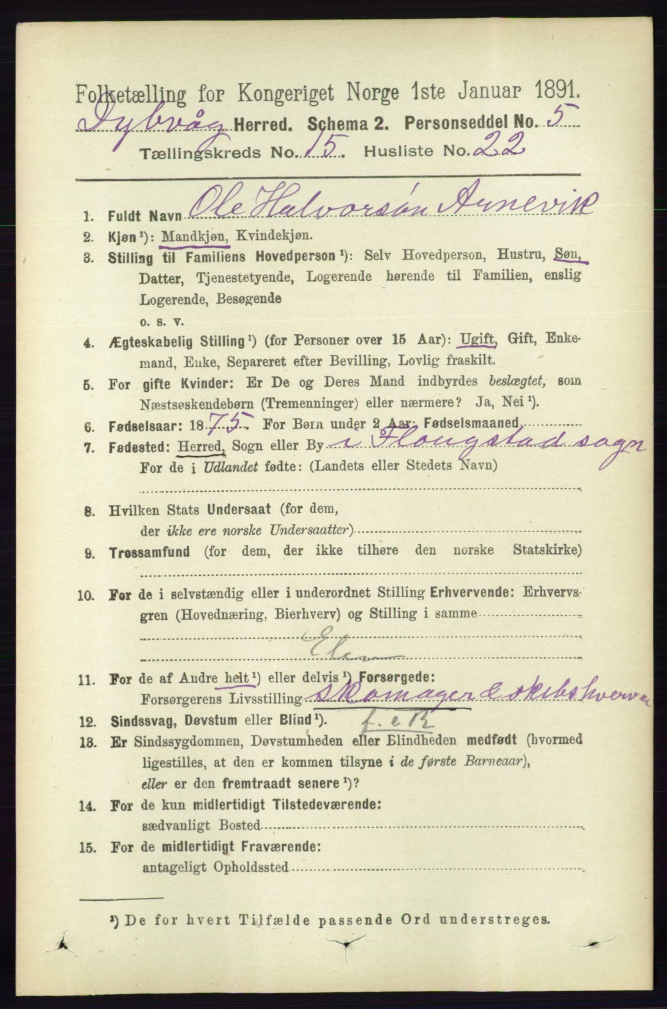 RA, 1891 census for 0915 Dypvåg, 1891, p. 6229