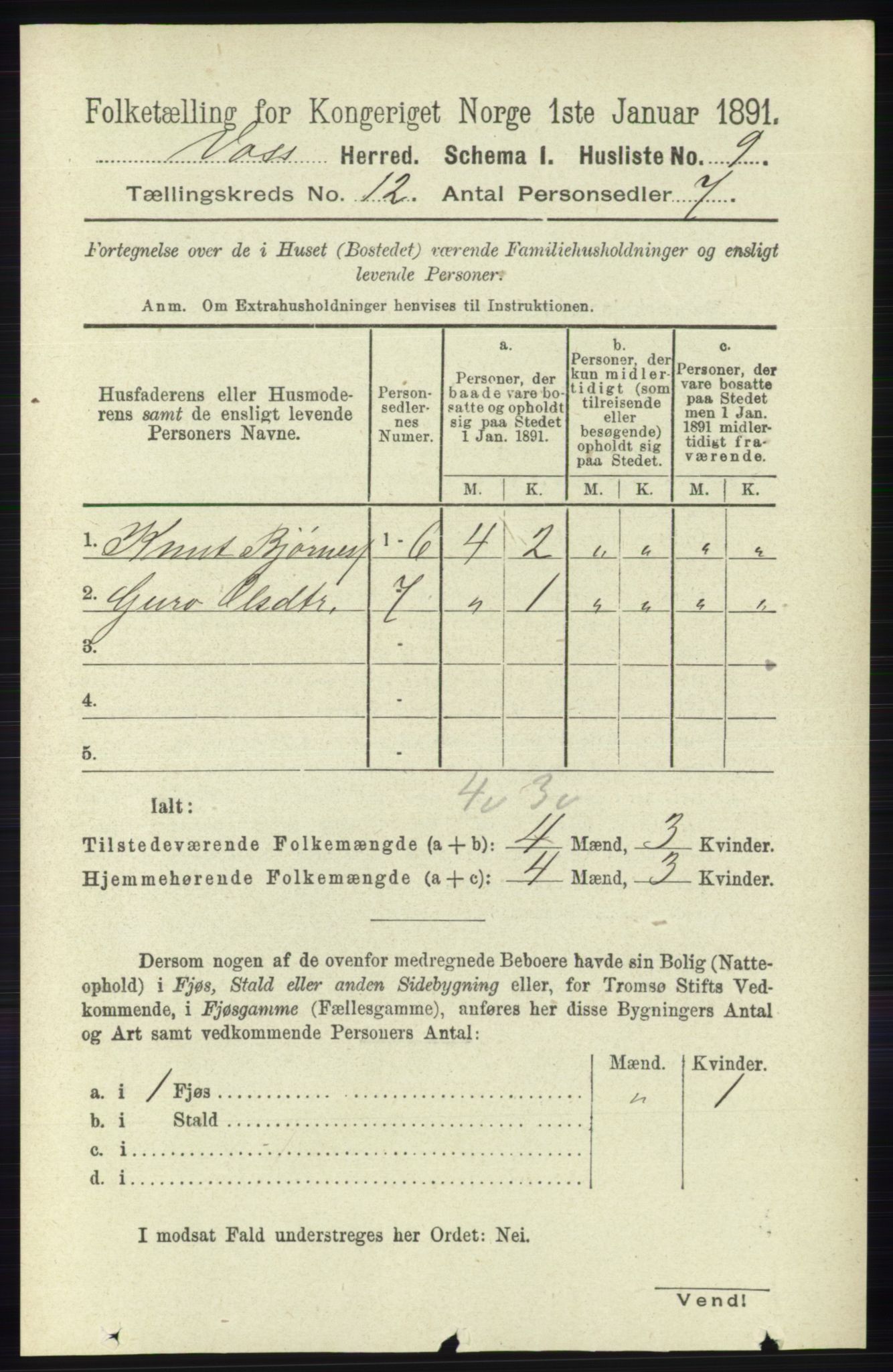 RA, 1891 census for 1235 Voss, 1891, p. 6424