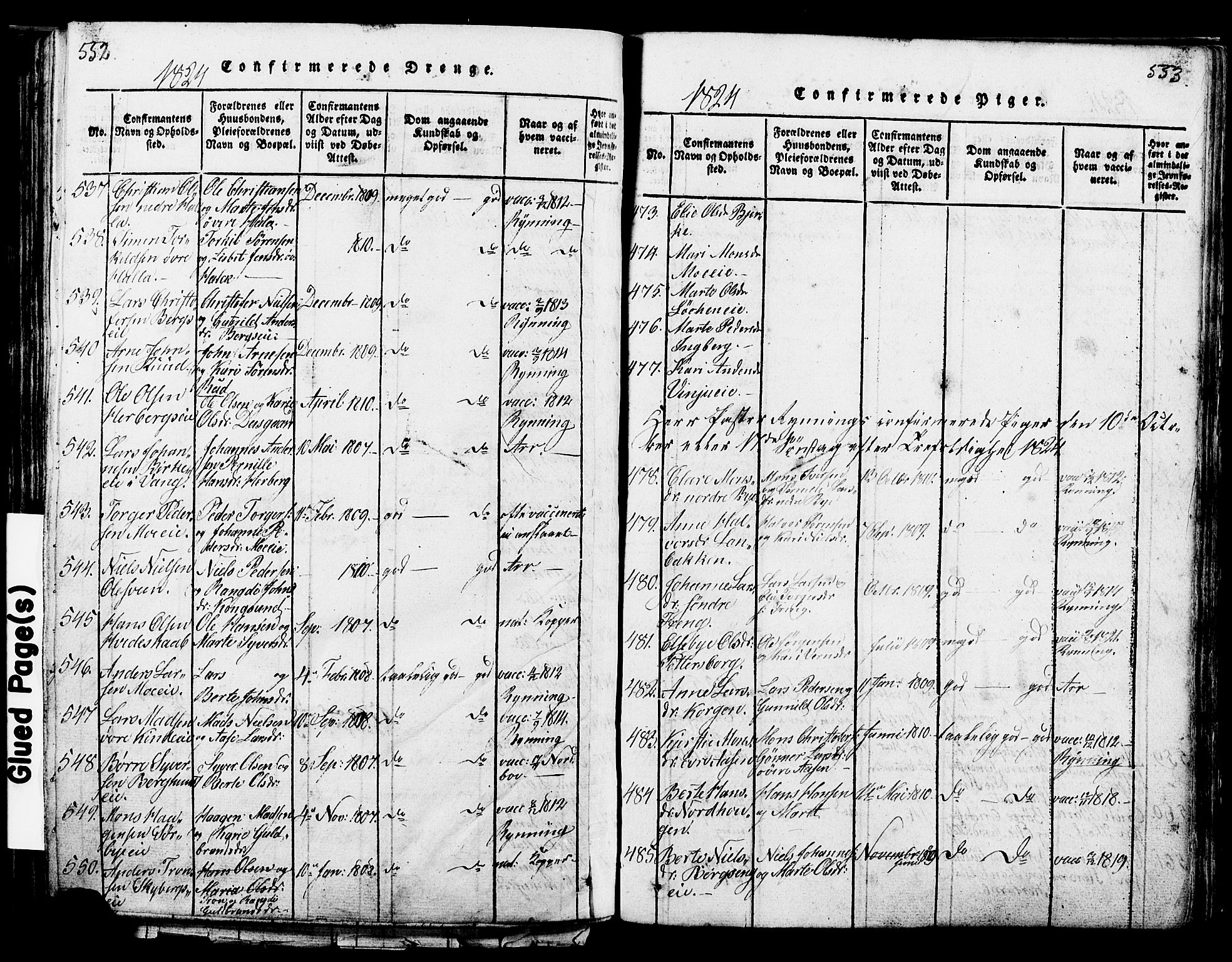 Ringsaker prestekontor, AV/SAH-PREST-014/K/Ka/L0005: Parish register (official) no. 5, 1814-1826, p. 552-553